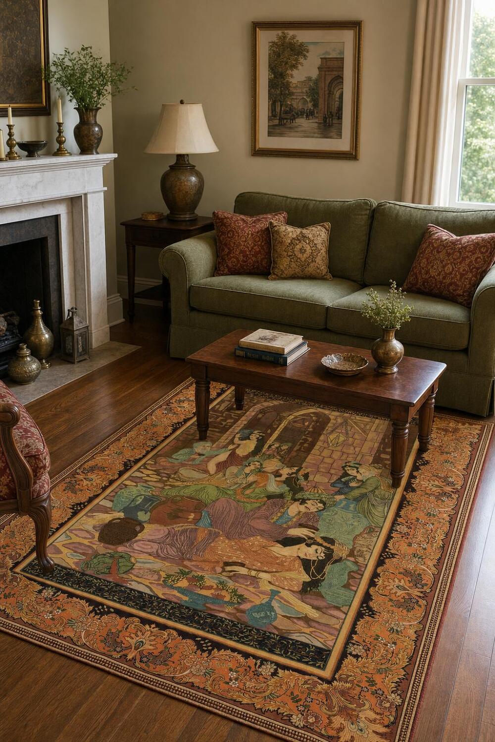 Rare Antique Pictorial Wool Tabriz Persian Area Rug 6x9