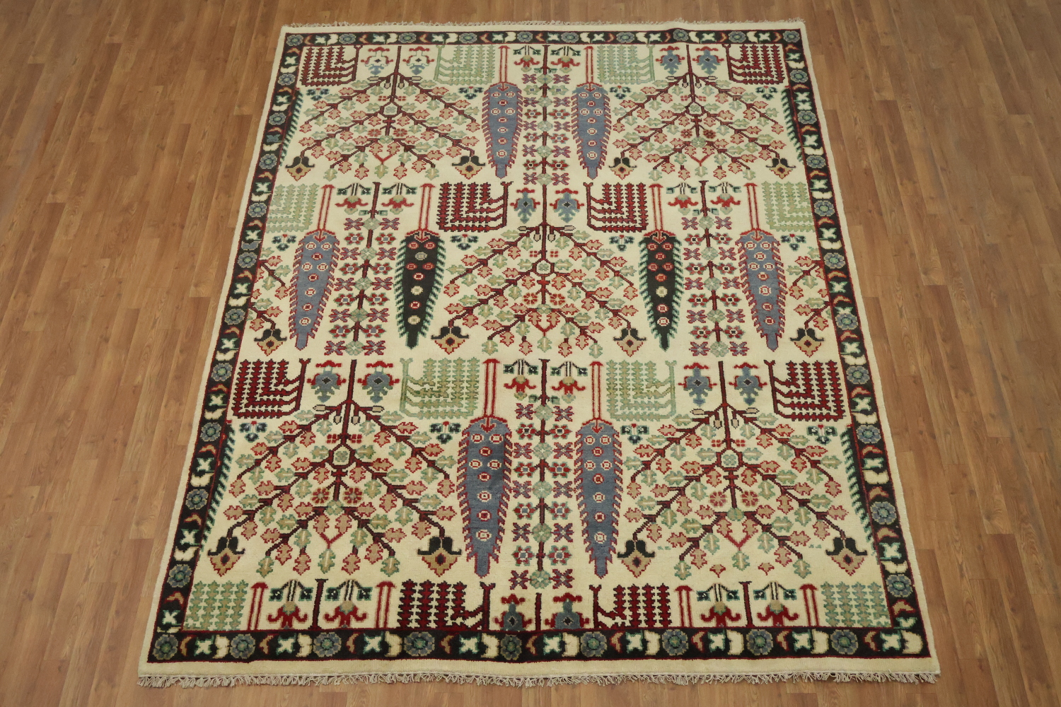 Intricate Tree Designs on a Rustic Decorative Rug 8'x10'
