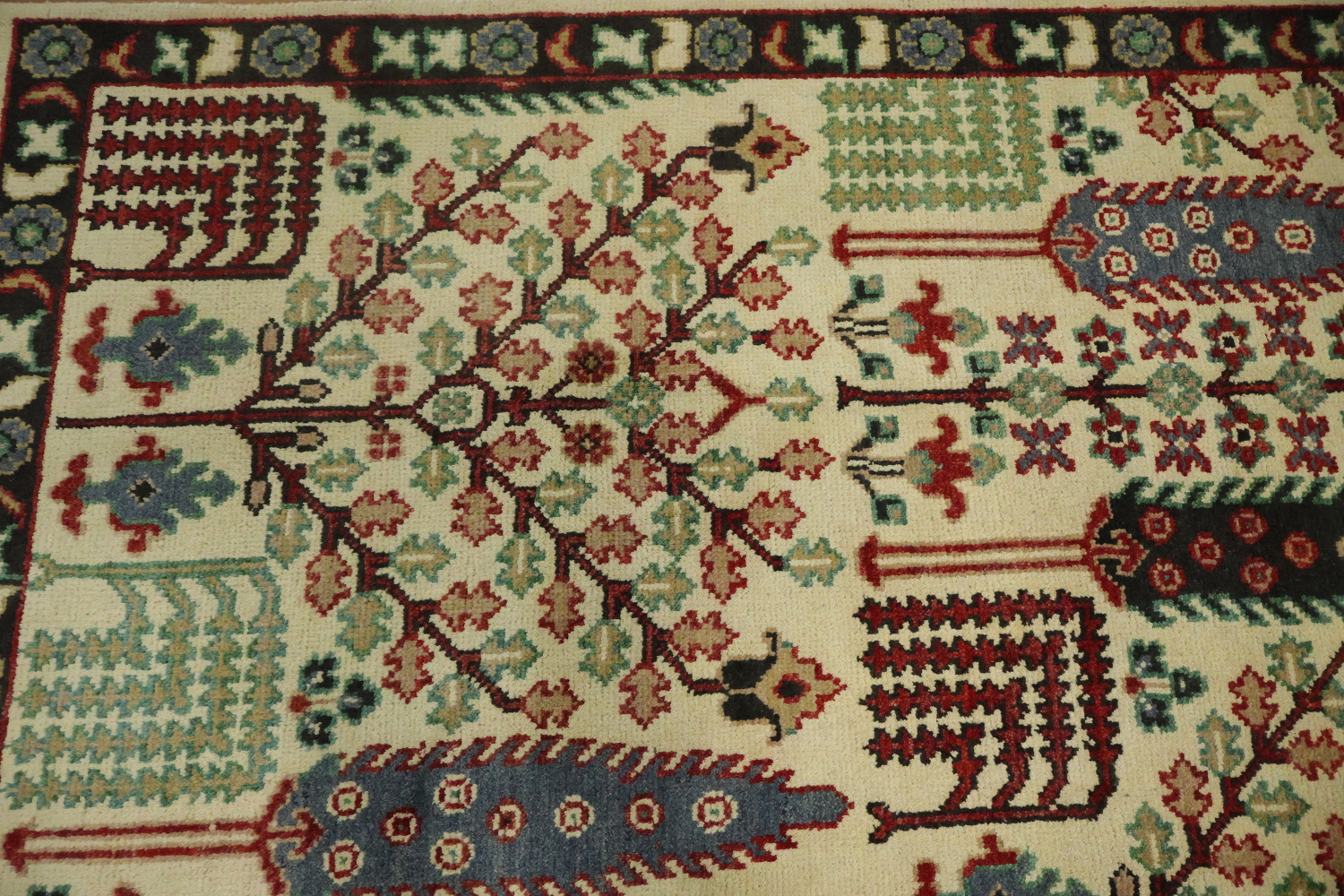 Intricate Tree Designs on a Rustic Decorative Rug 8'x10'
