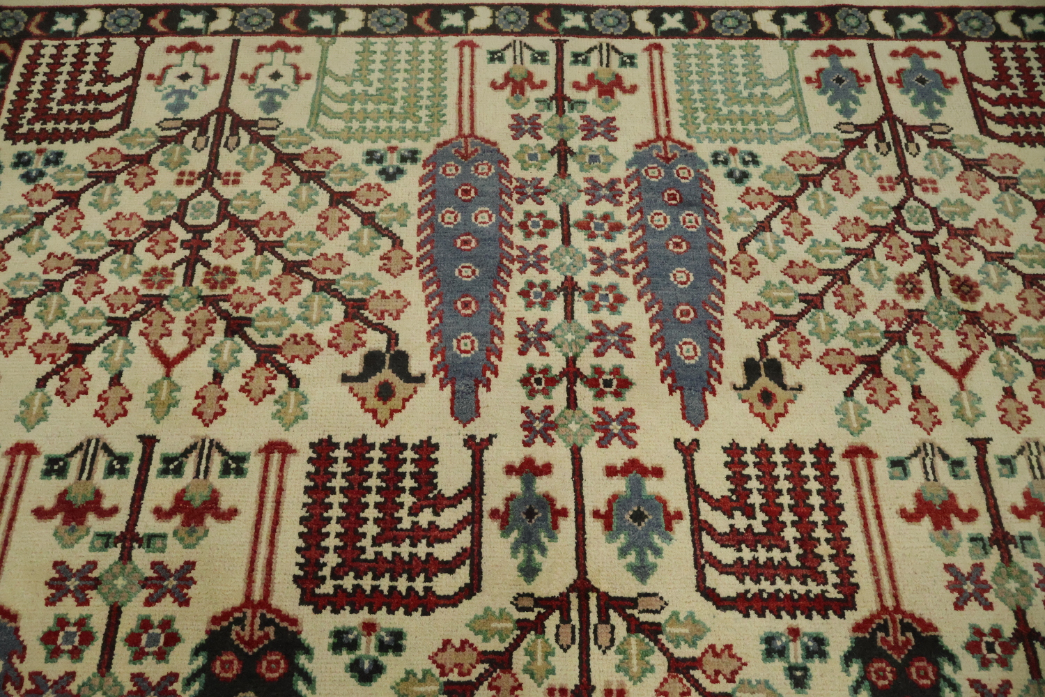 Intricate Tree Designs on a Rustic Decorative Rug 8'x10'