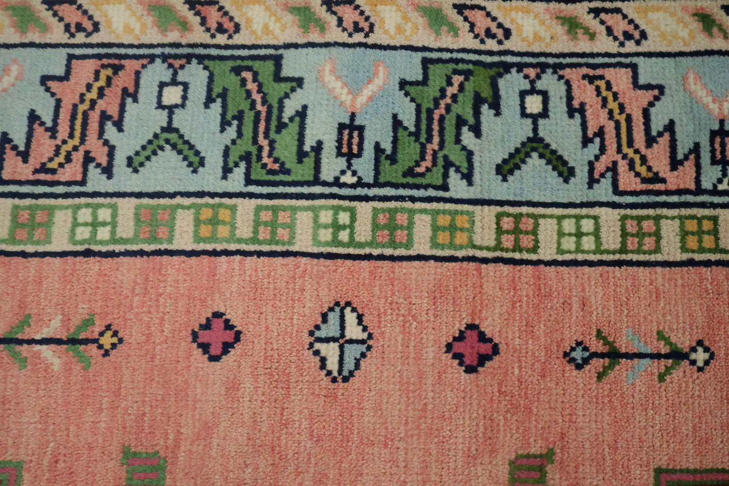 Traditional Pink and Teal Geometric Rug with Elegant Border Design 6'x9'