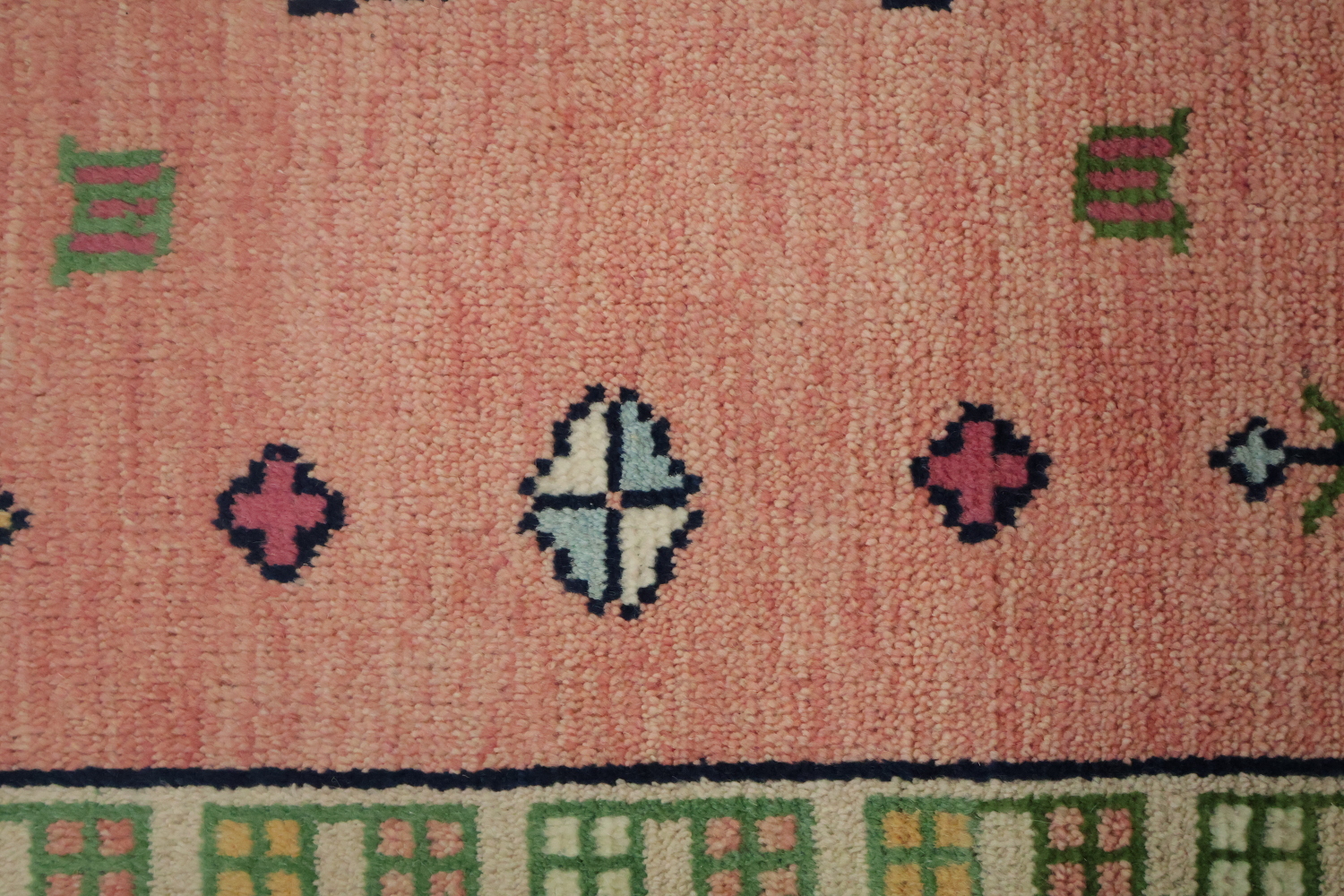 Traditional Pink and Teal Geometric Rug with Elegant Border Design 6'x9'