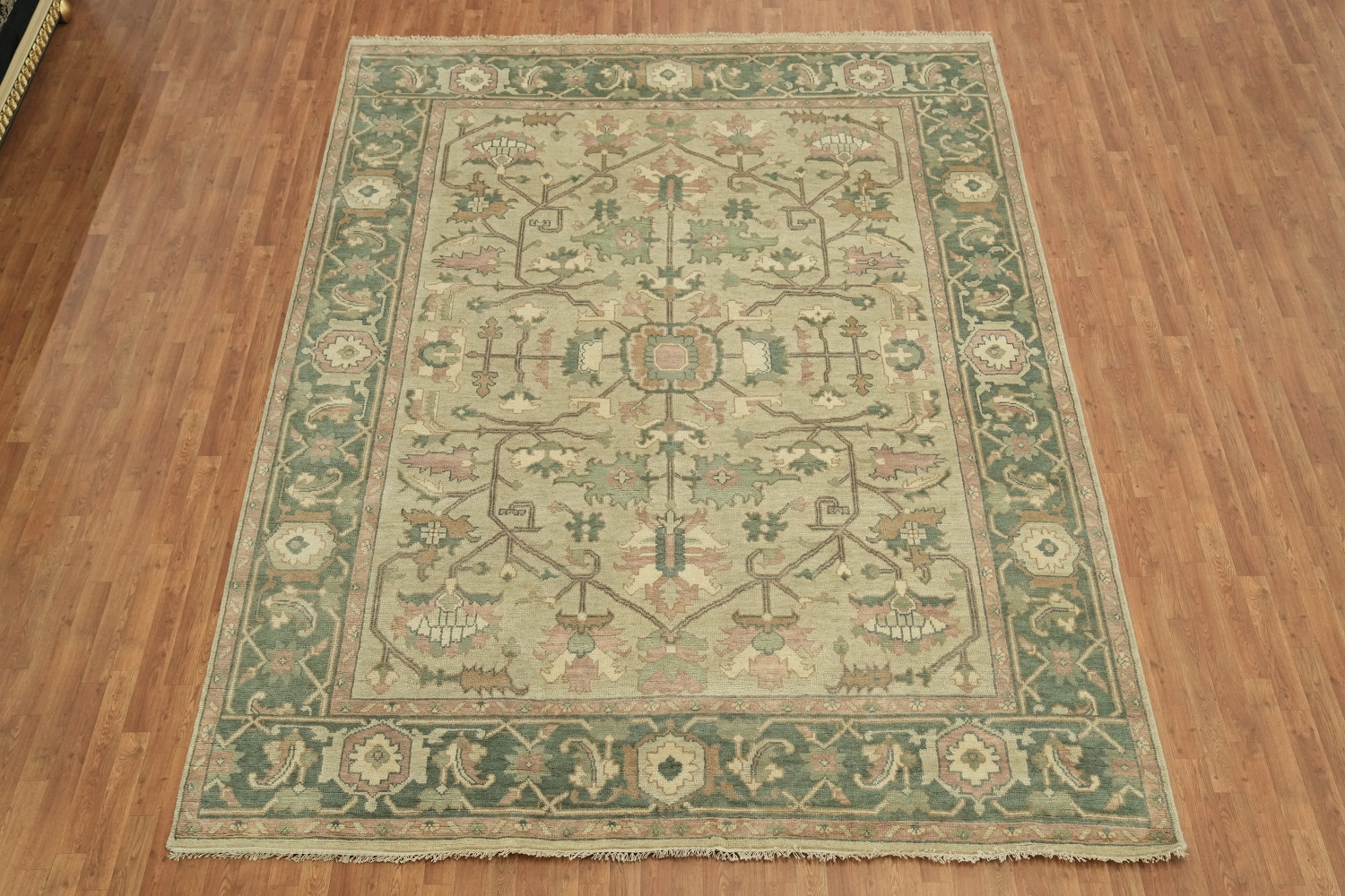 Luxurious Antique Style Sage Green Oushak Living Room Rug 9'x12'