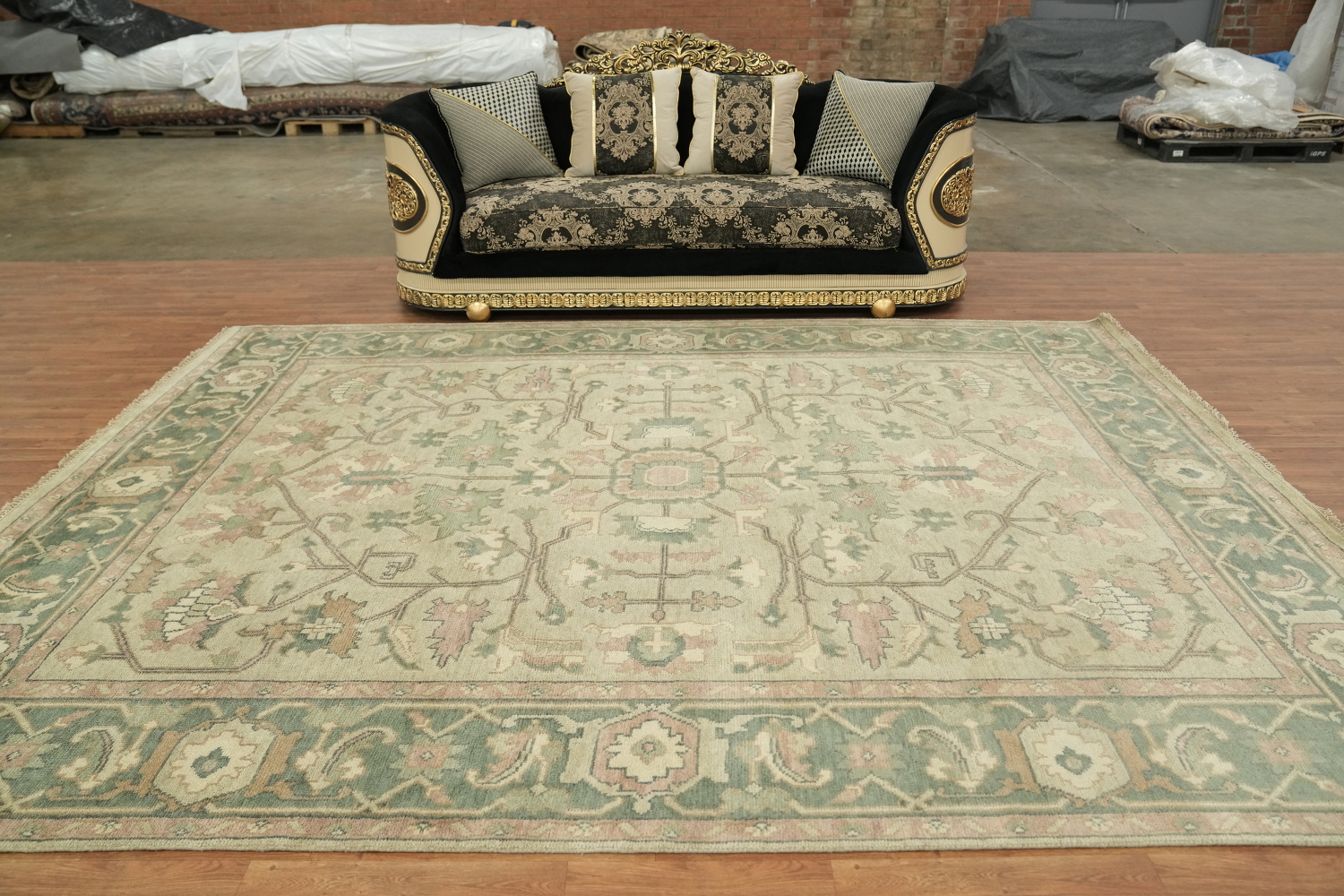 Luxurious Antique Style Sage Green Oushak Living Room Rug 9'x12'