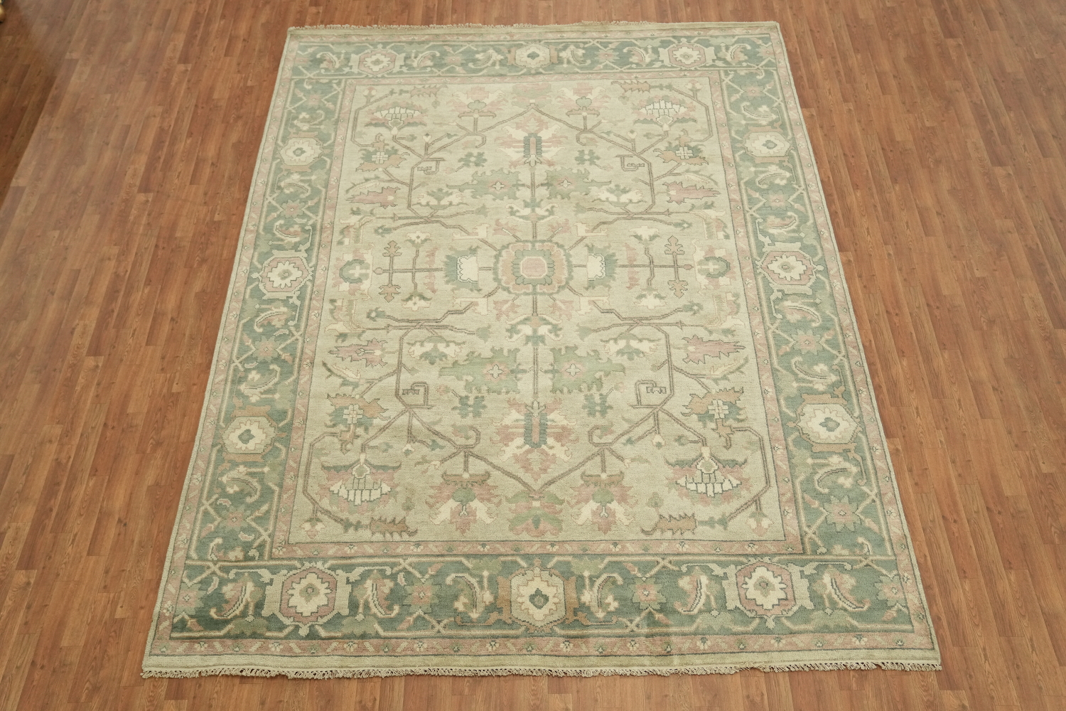 Luxurious Antique Style Sage Green Oushak Living Room Rug 9'x12'