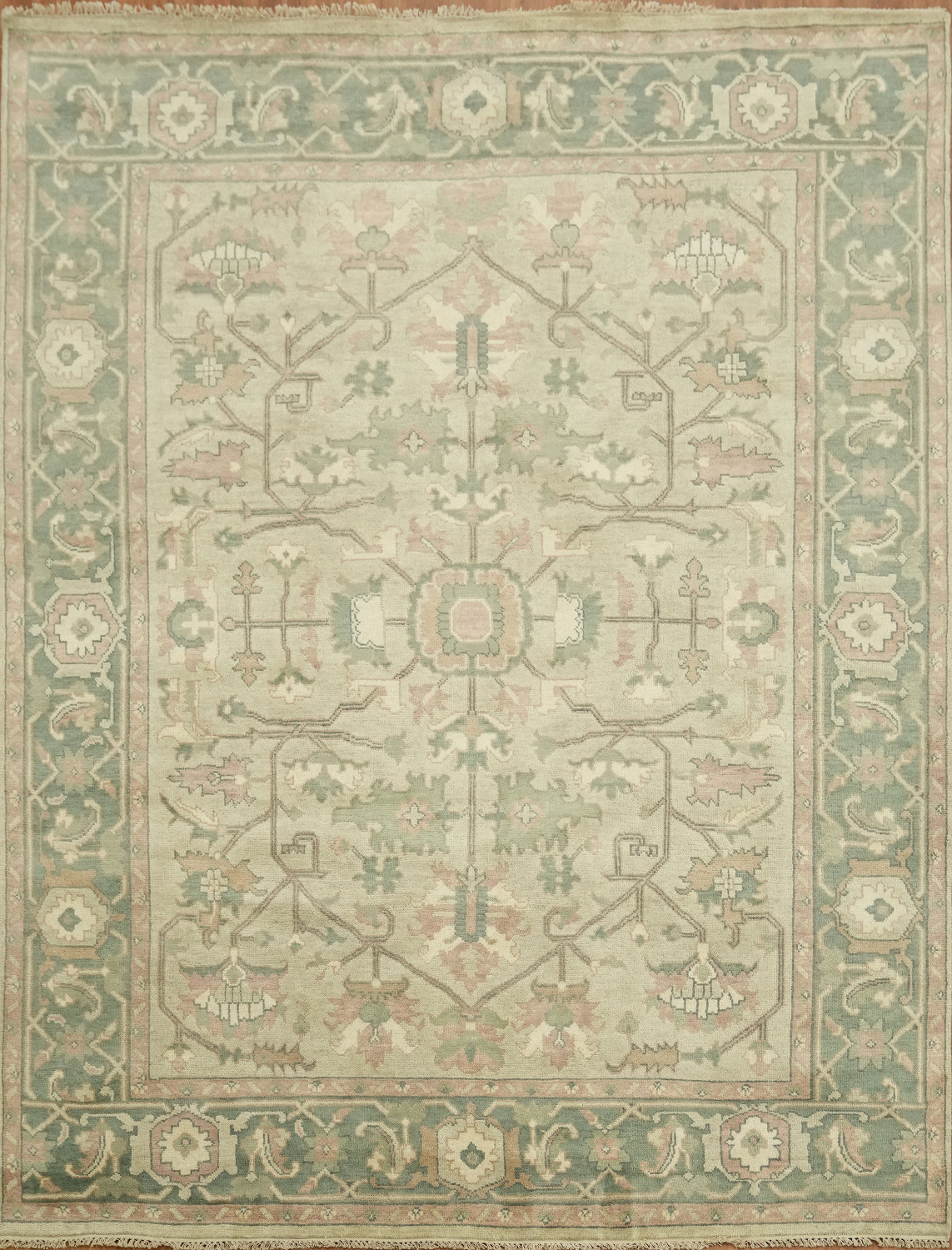 Luxurious Antique Style Sage Green Oushak Living Room Rug 9'x12'