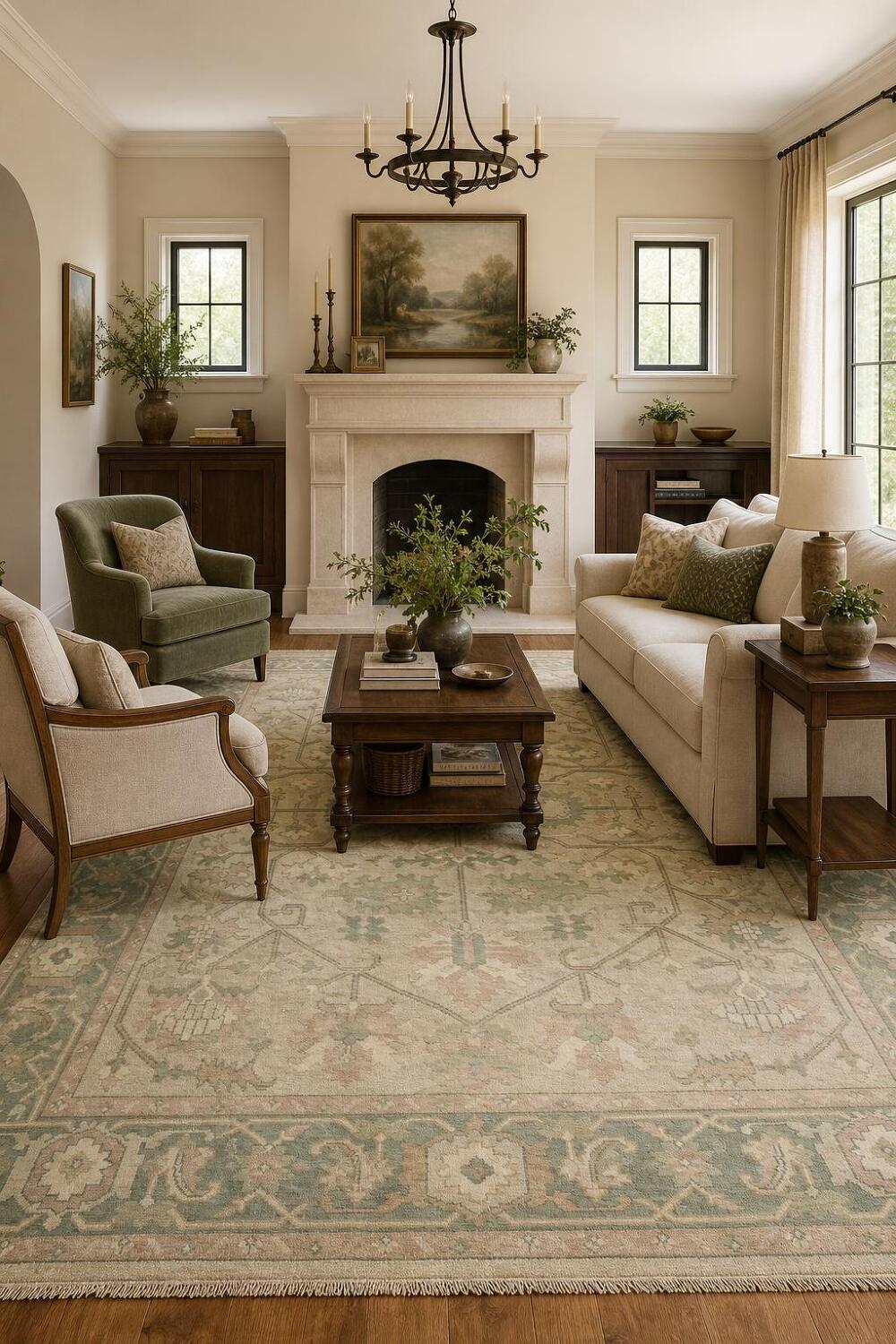 Luxurious Antique Style Sage Green Oushak Living Room Rug 9'x12'