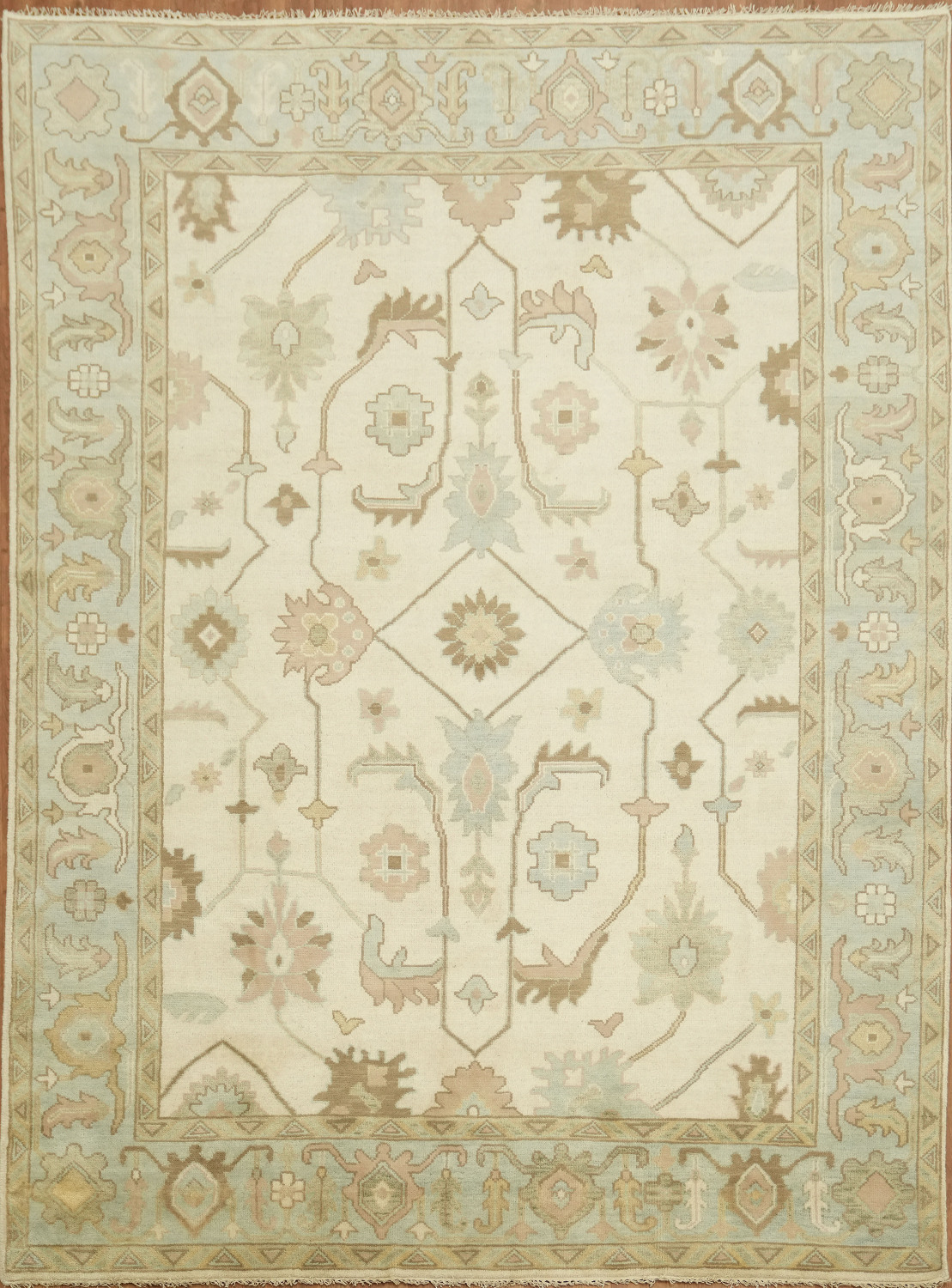 Neutral Toned Oushak All-Over Hand-Knotted Wool Rug 9'x12'