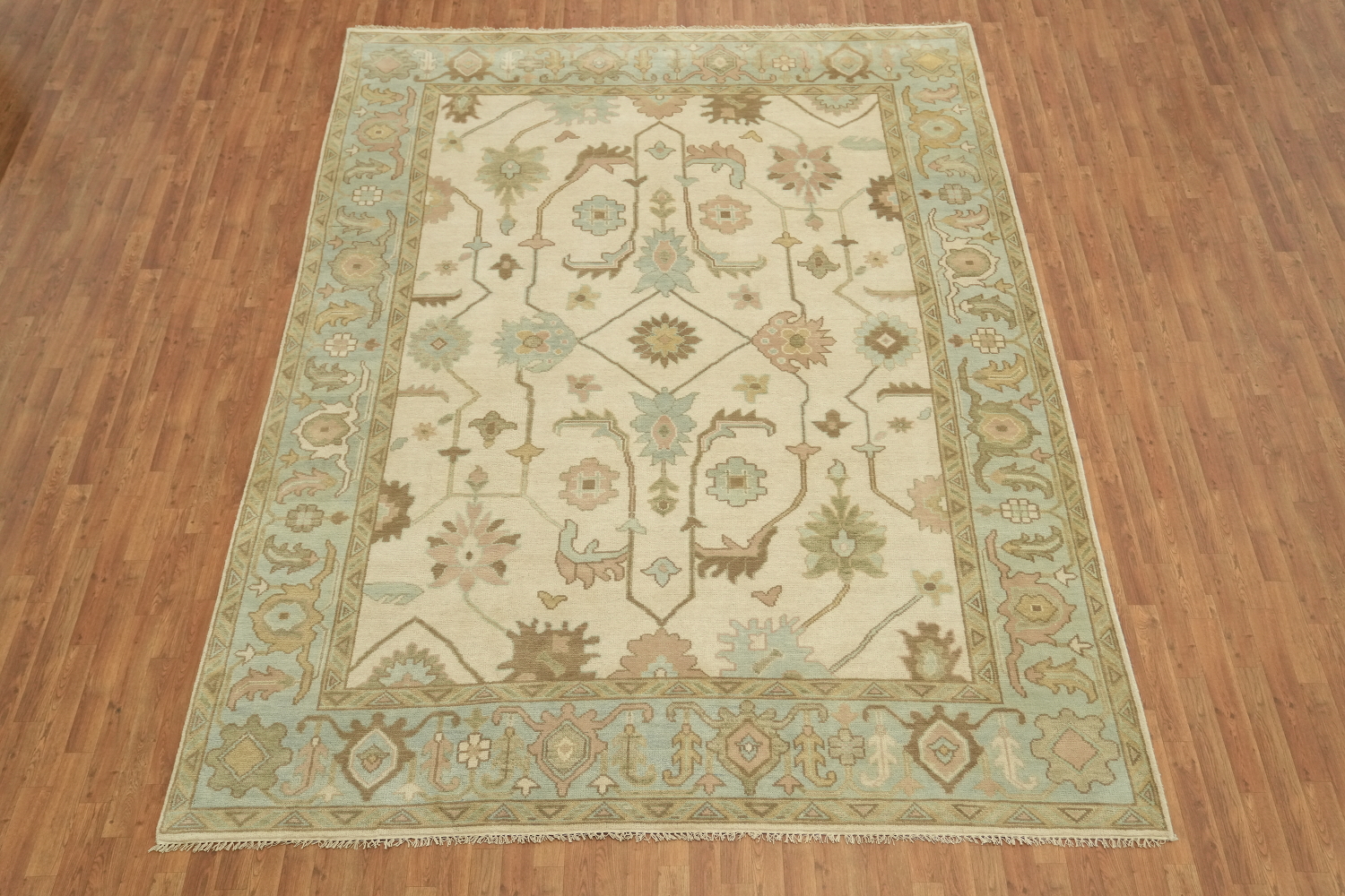 Neutral Toned Oushak All-Over Hand-Knotted Wool Rug 9'x12'