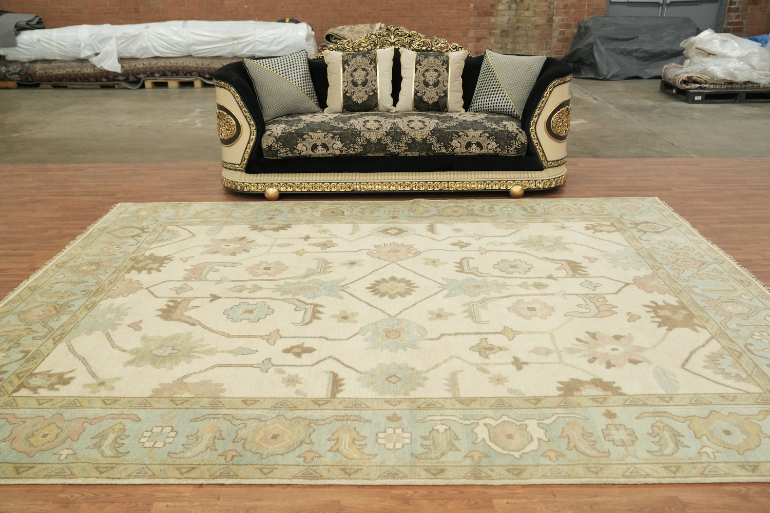 Neutral Toned Oushak All-Over Hand-Knotted Wool Rug 9'x12'