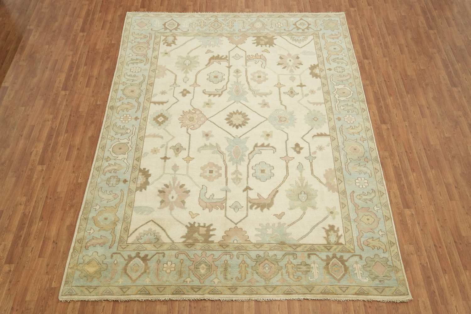 Neutral Toned Oushak All-Over Hand-Knotted Wool Rug 9'x12'