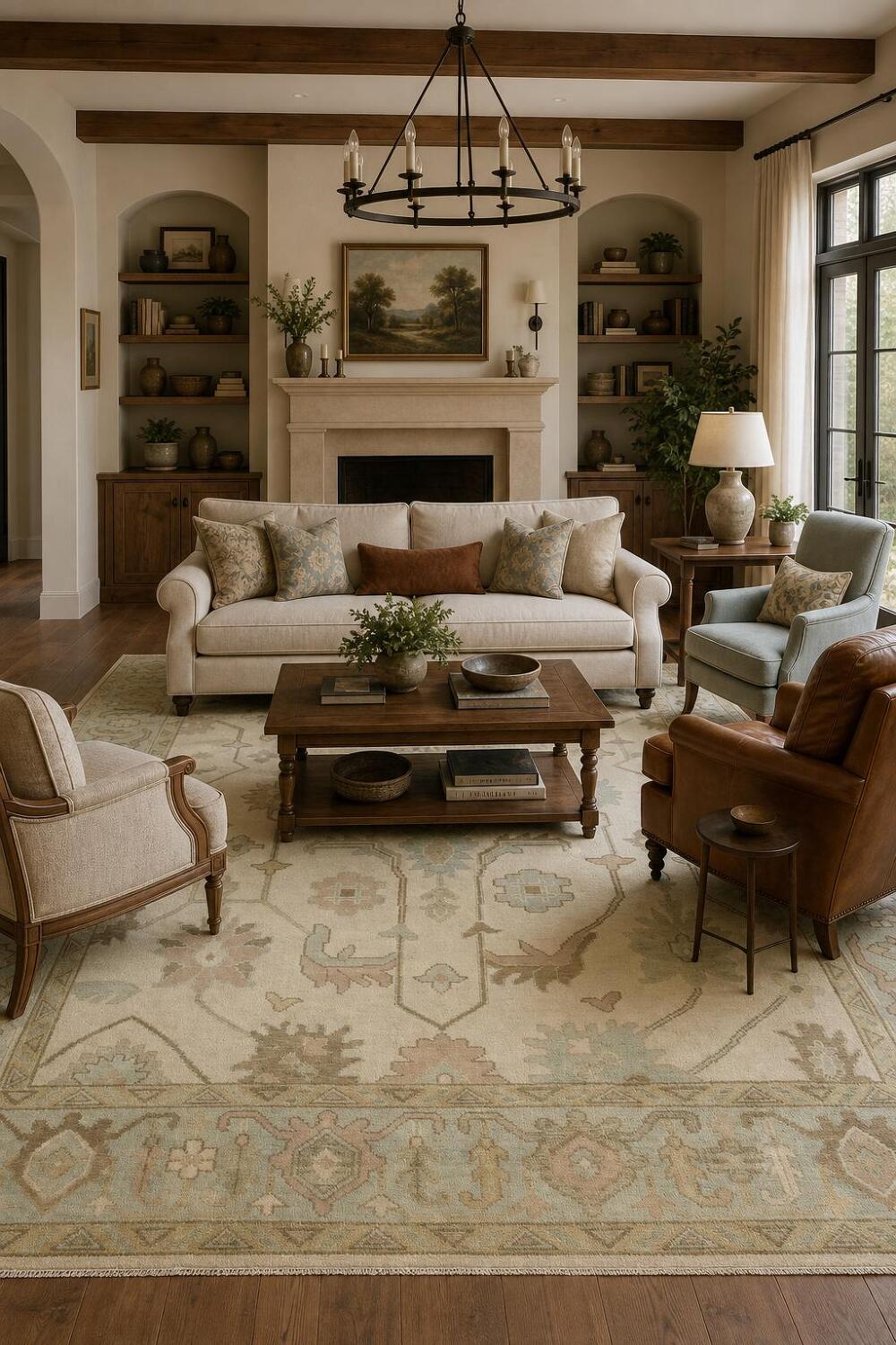 Neutral Toned Oushak All-Over Hand-Knotted Wool Rug 9'x12'