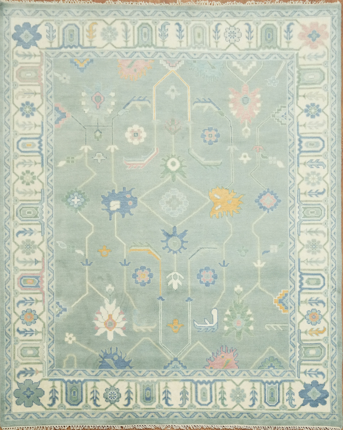 Sea-Foam Green Traditional Oushak Hand Made Area Rug 8x10 ft