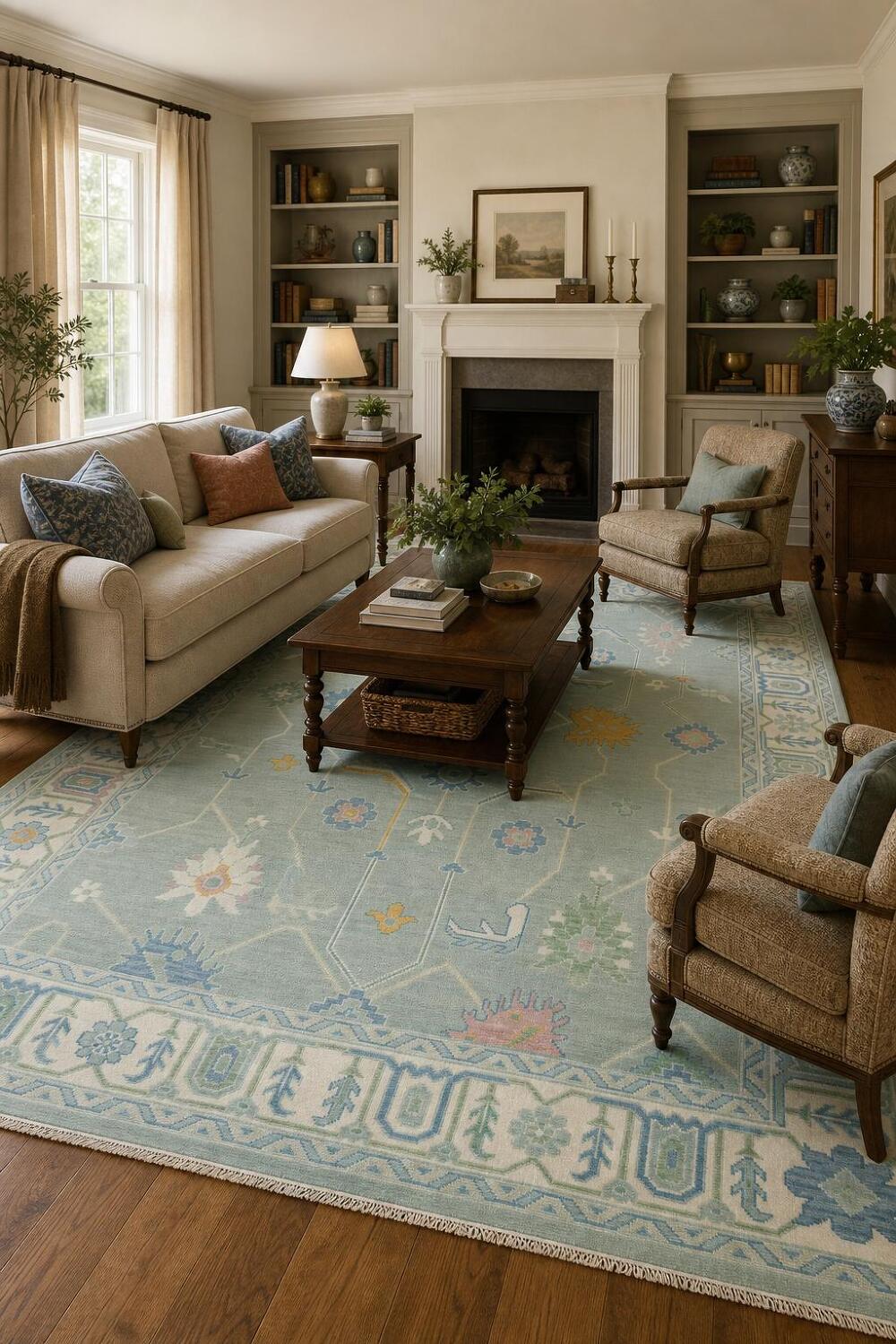 Sea-Foam Green Traditional Oushak Hand Made Area Rug 8x10 ft