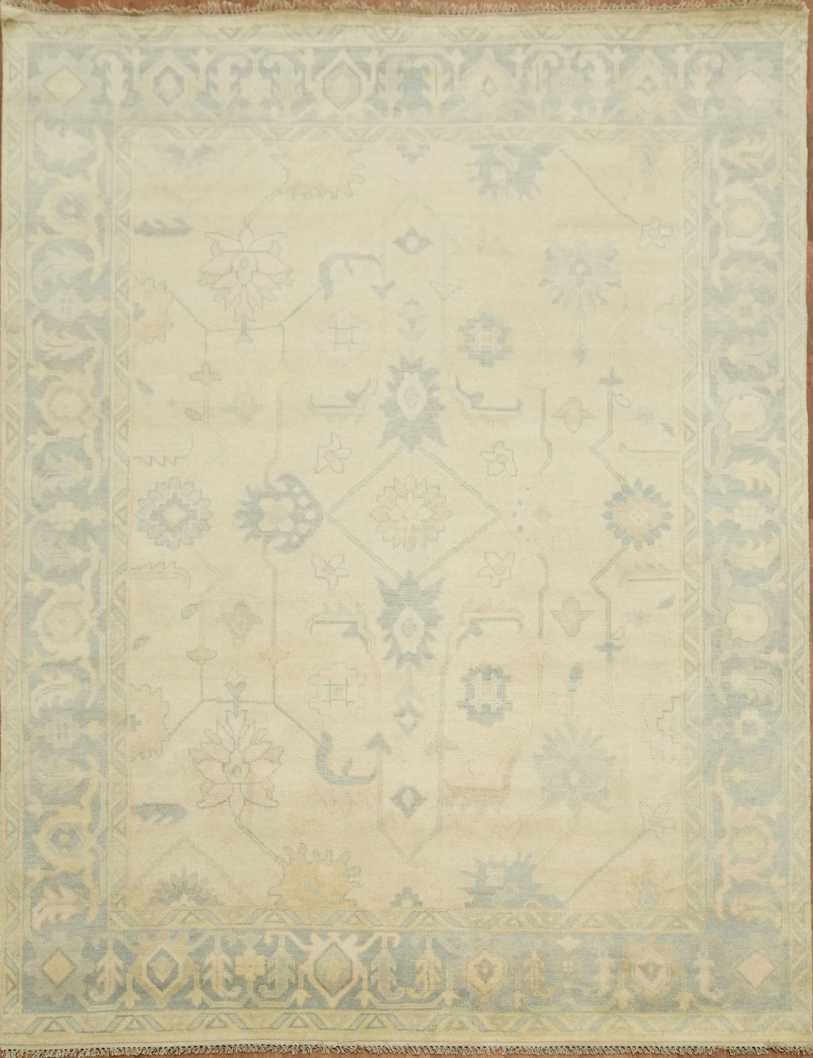 9'x12' Neutral Tone Muted Oushak Living Room Rug with Classic Distressed Pattern