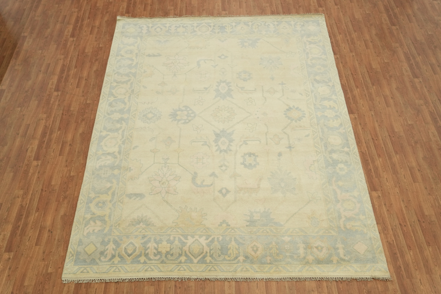 9'x12' Neutral Tone Muted Oushak Living Room Rug with Classic Distressed Pattern