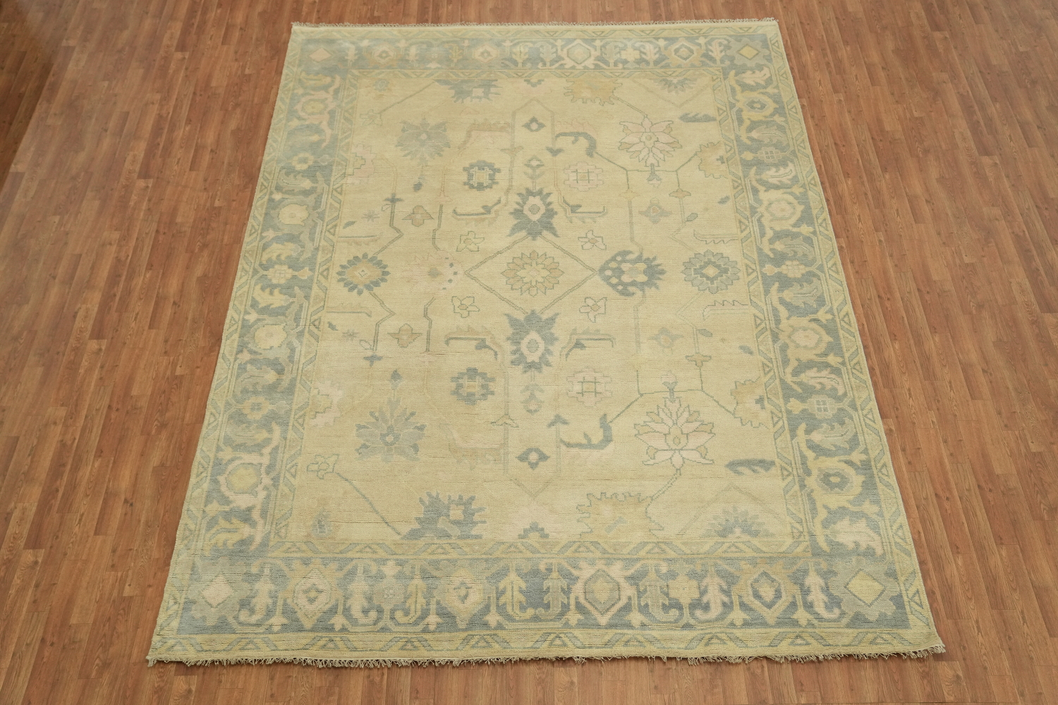 9'x12' Neutral Tone Muted Oushak Living Room Rug with Classic Distressed Pattern