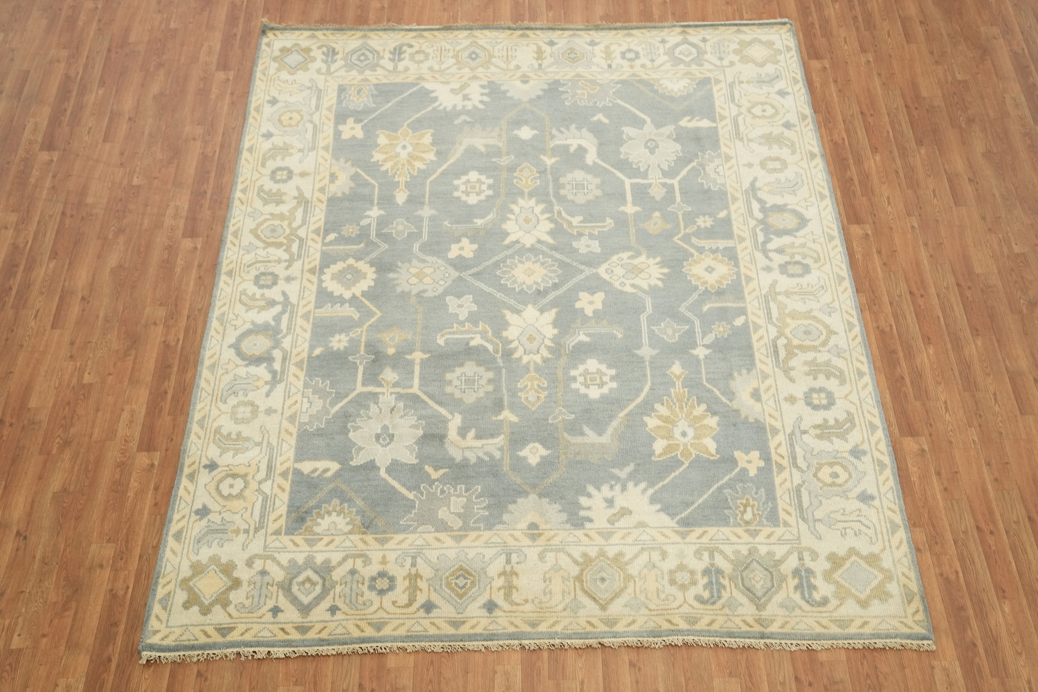 Charming Oushak Wool Area Rug in Soft Hues of Blue and Ivory 8'x10'