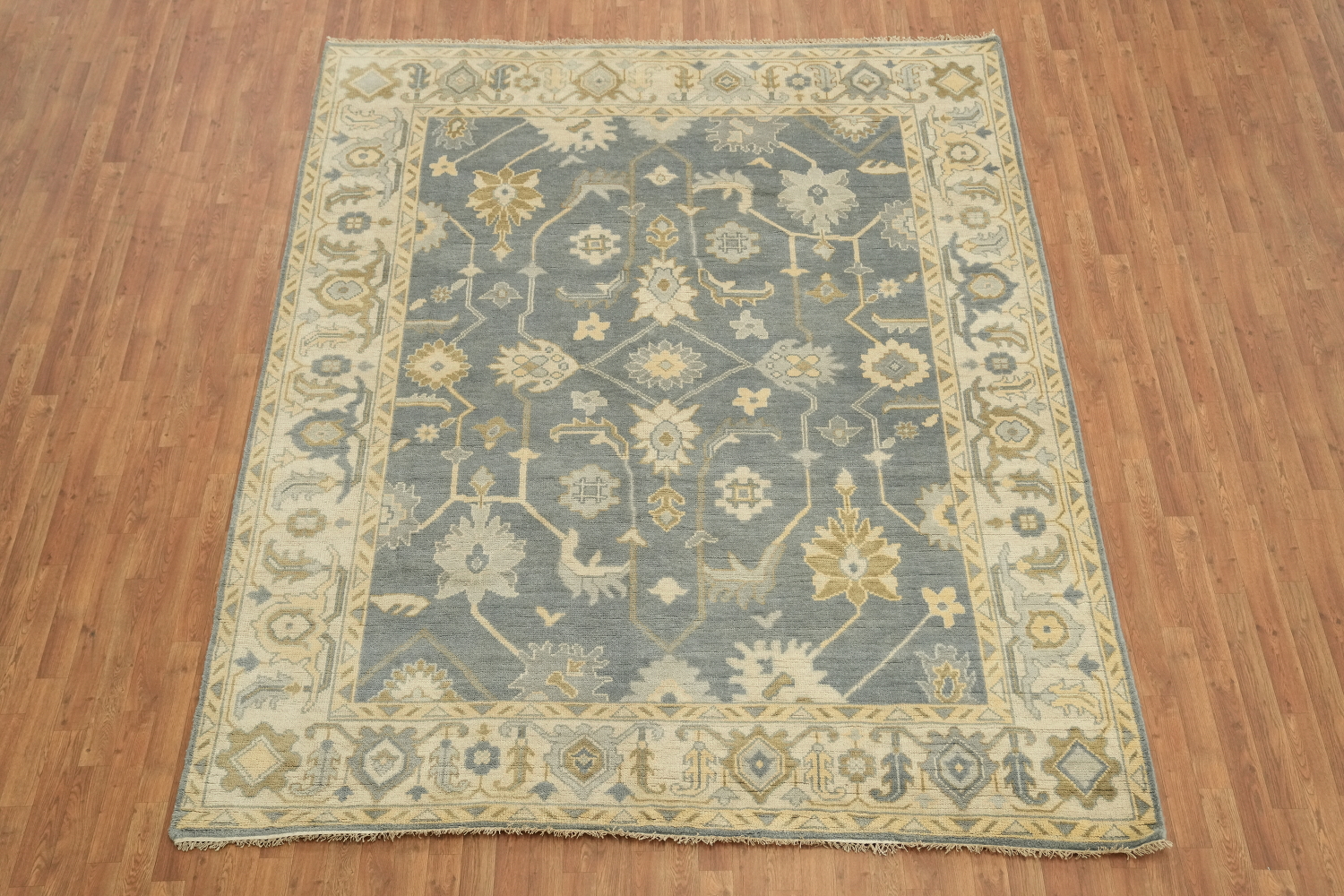 Charming Oushak Wool Area Rug in Soft Hues of Blue and Ivory 8'x10'