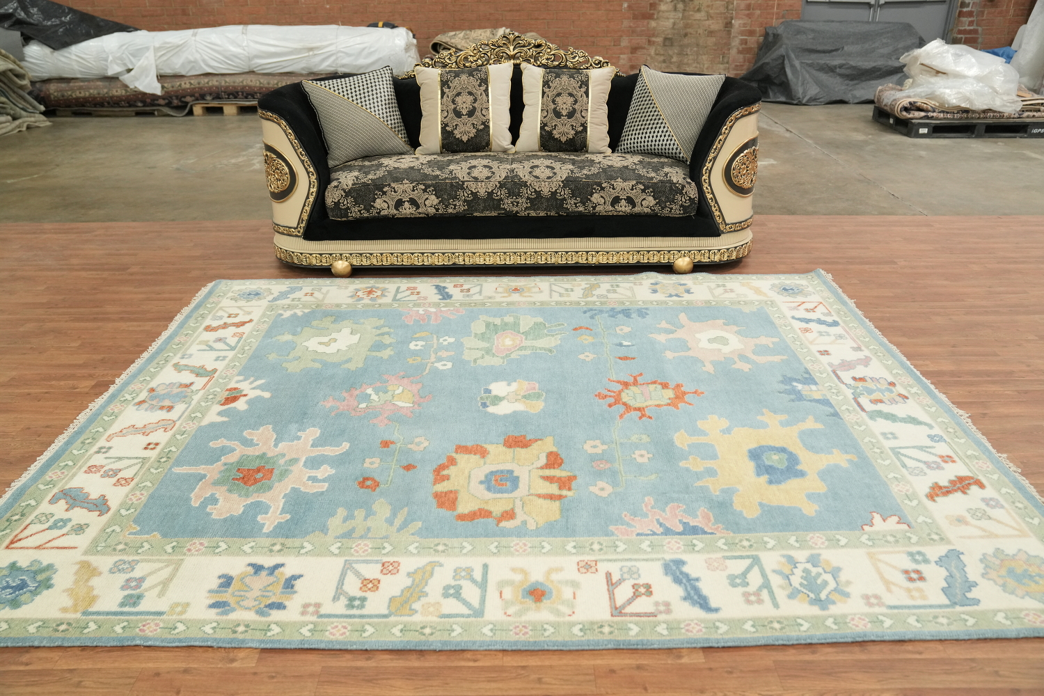 Classic Pastel Patterned Light Blue Oushak Rug for a Graceful Living Space 8'x10'