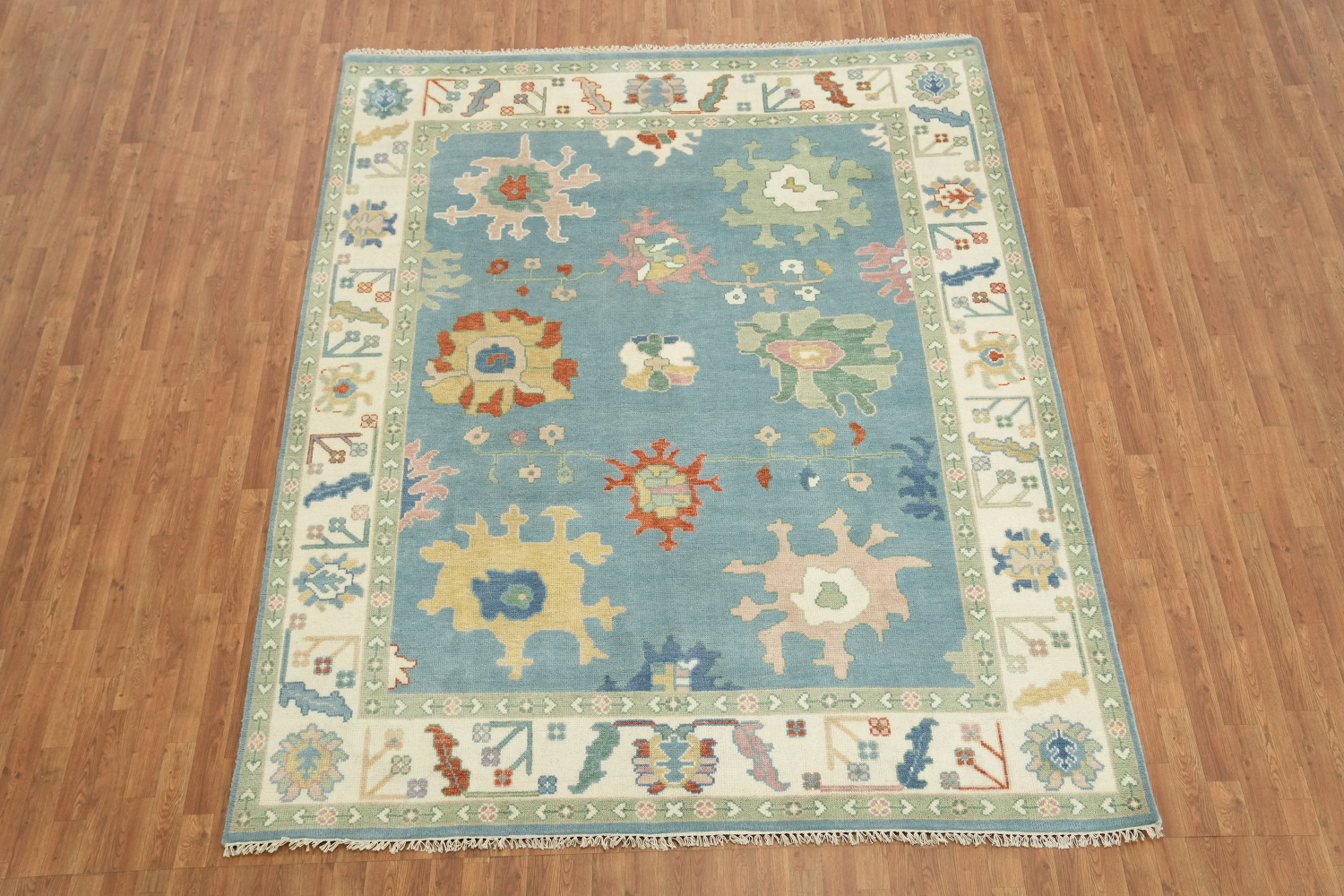 Classic Pastel Patterned Light Blue Oushak Rug for a Graceful Living Space 8'x10'