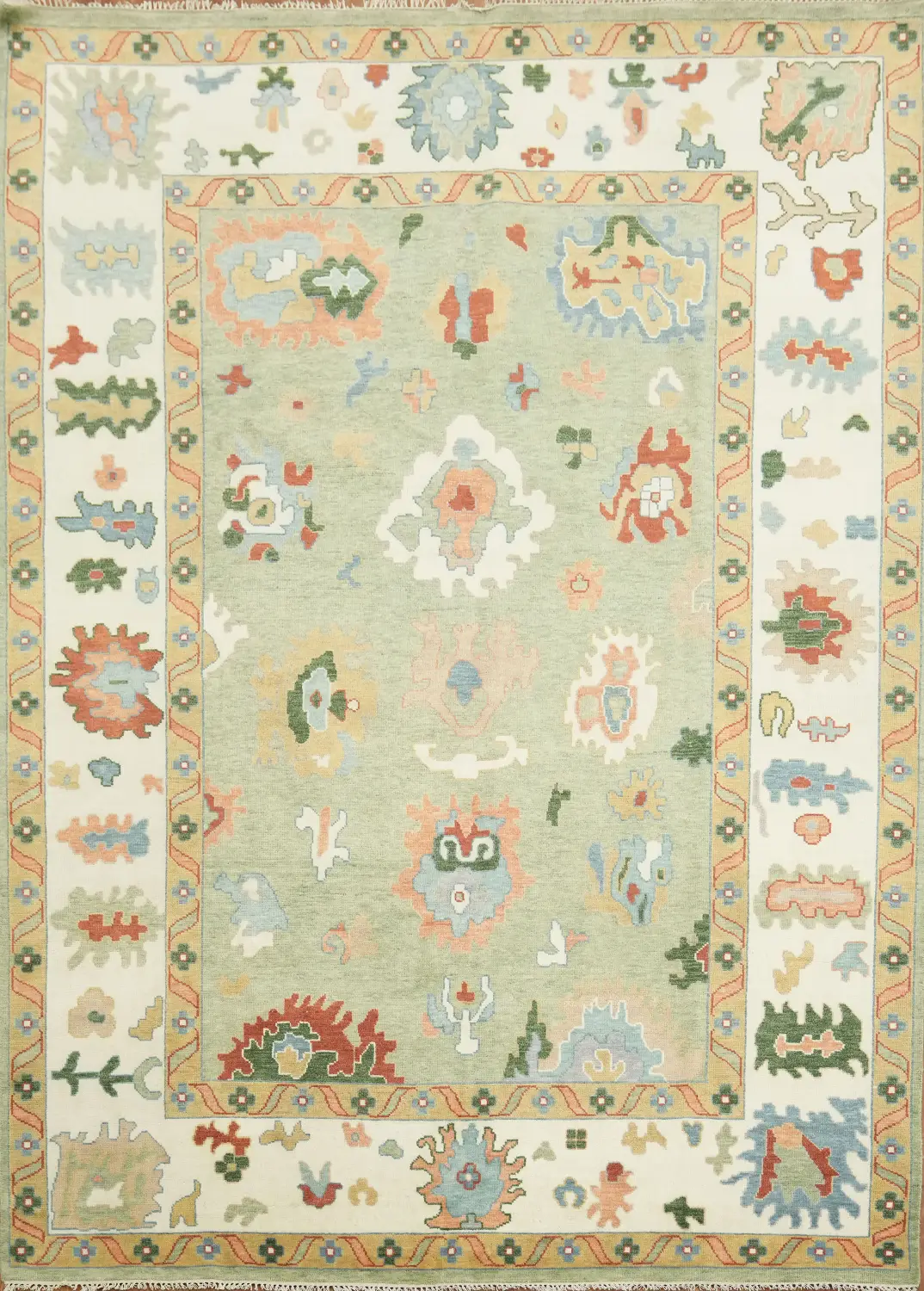 Traditional Sage Green Oushak Hand Made Large Rug 10x14
