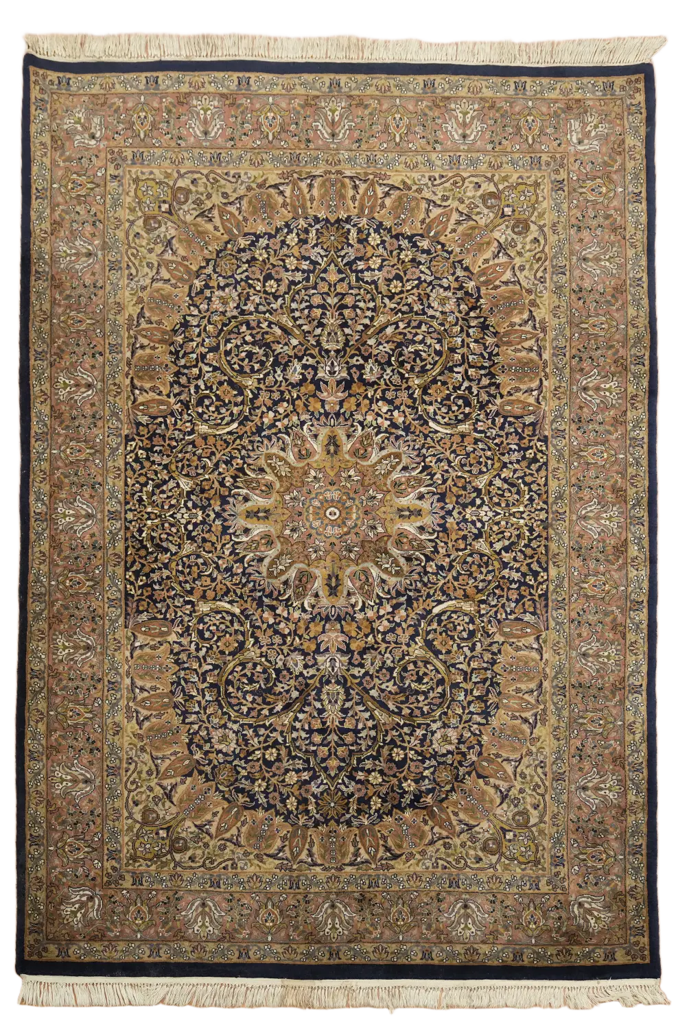 Luxurious Traditional Floral Navy Blue Sarouk Area Rug 6'x8'