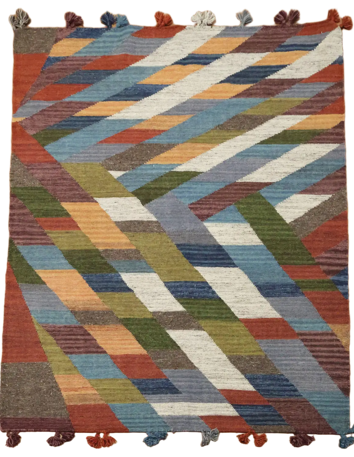 Vibrant Geometric Abstract Kilim Flat-Weave Rug 5'x7'
