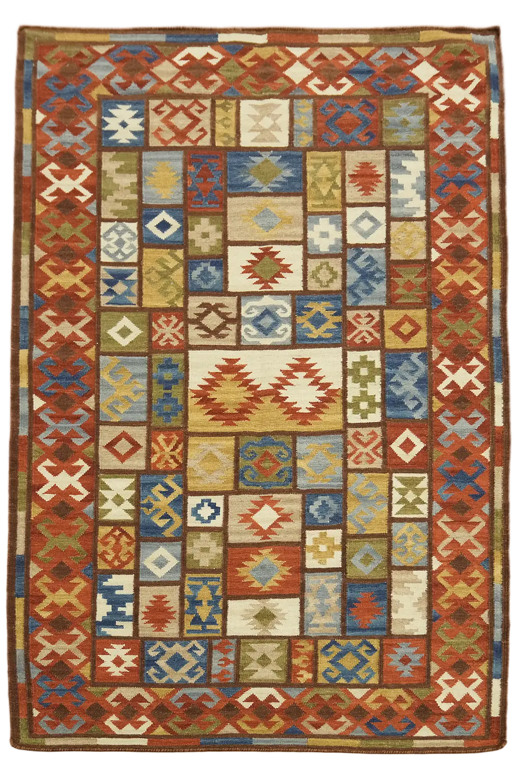 Vibrant Block Design Kilim Area Rug for Cozy Ambiances 5'x8'