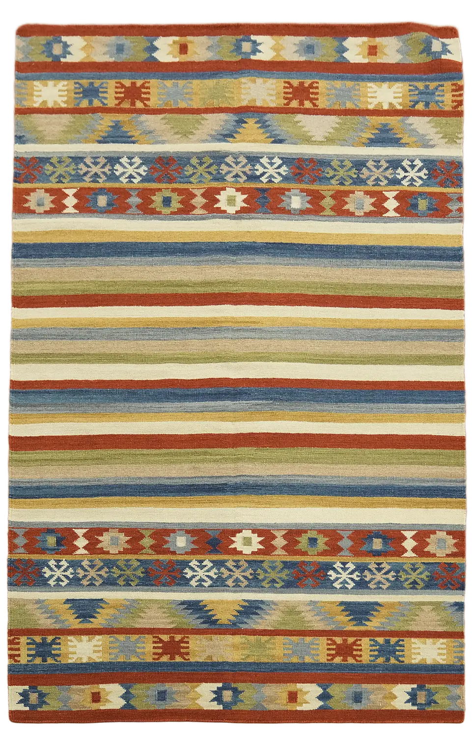 Vibrant Striped Geometric Pattern Kilim Rug 5'x8'