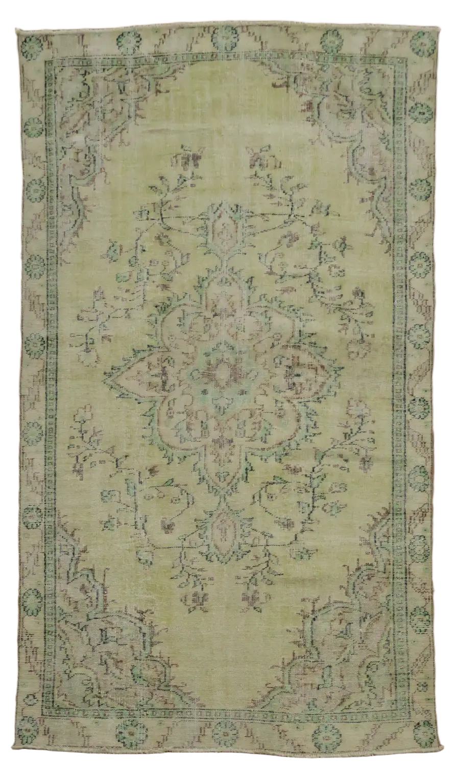 Green Decorative Vintage Anatolian Oriental Wool Rug 5x9