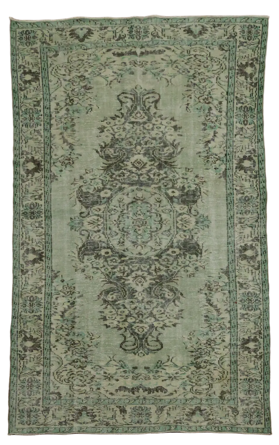 Green Vintage Wool Anatolian Oriental Area Rug 6x10