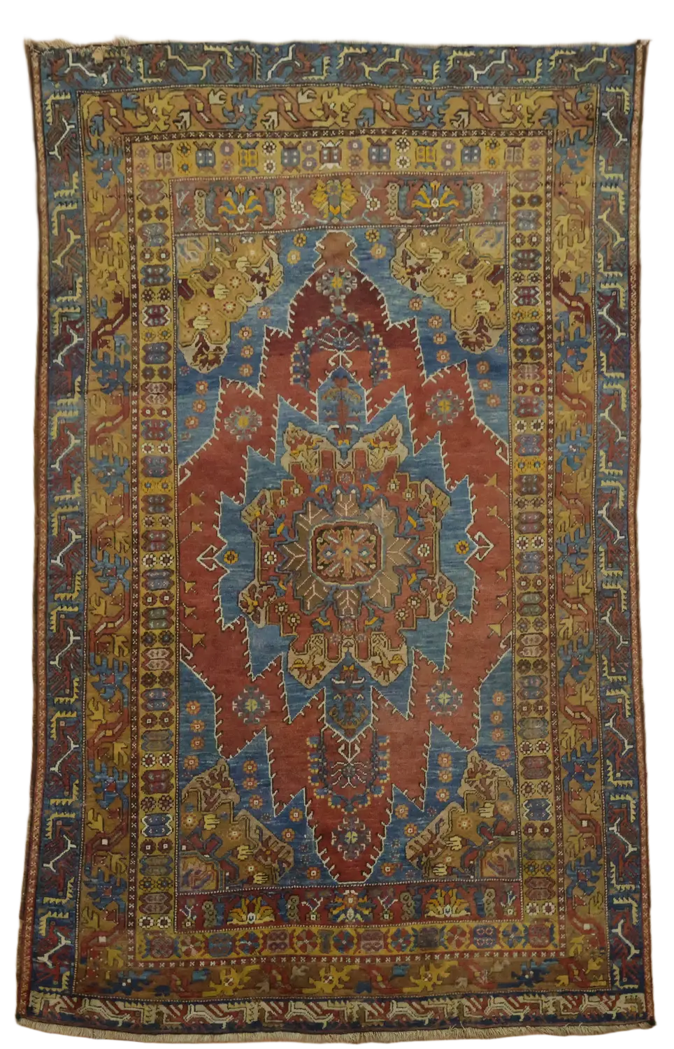 Old Geometric Kazak Oriental Wool Rug 4x6