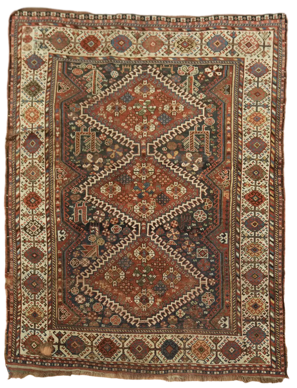Antique Tribal Qashqai Persian Wool Rug 4x6