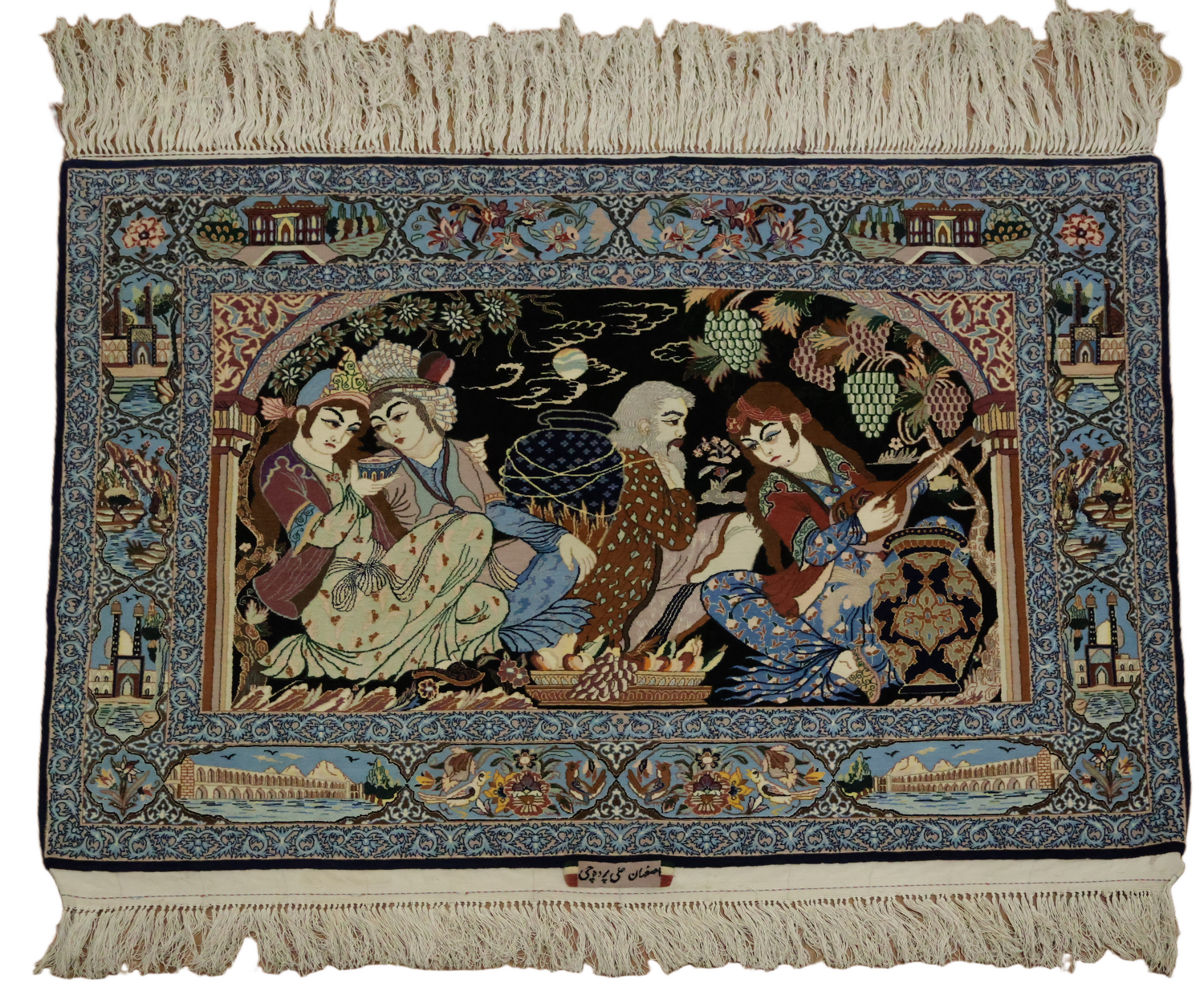 Fine Pictorial Isfahan Persian Wool Rug 4x5 SIGNED