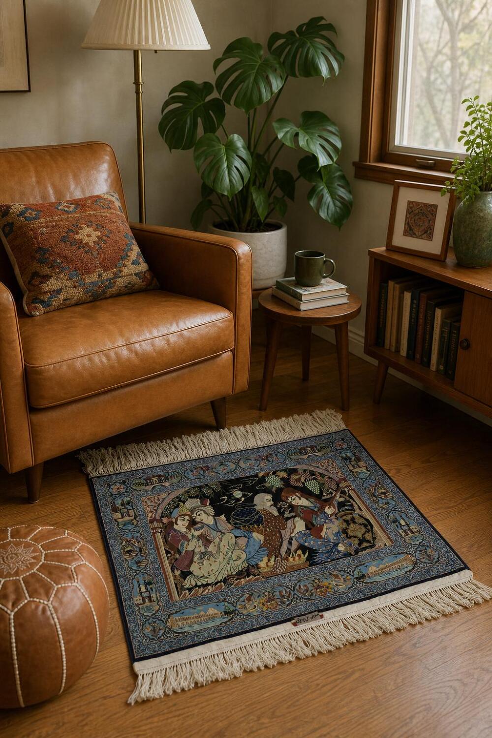 Fine Pictorial Isfahan Persian Wool Rug 4x5 SIGNED