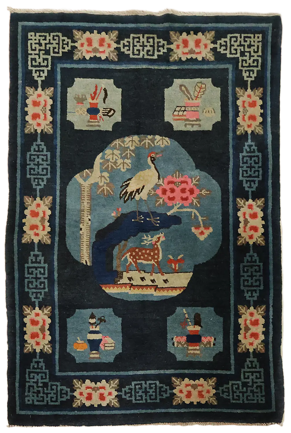 Antique Pictorial Wool Art Deco Chinese Rug 3x5