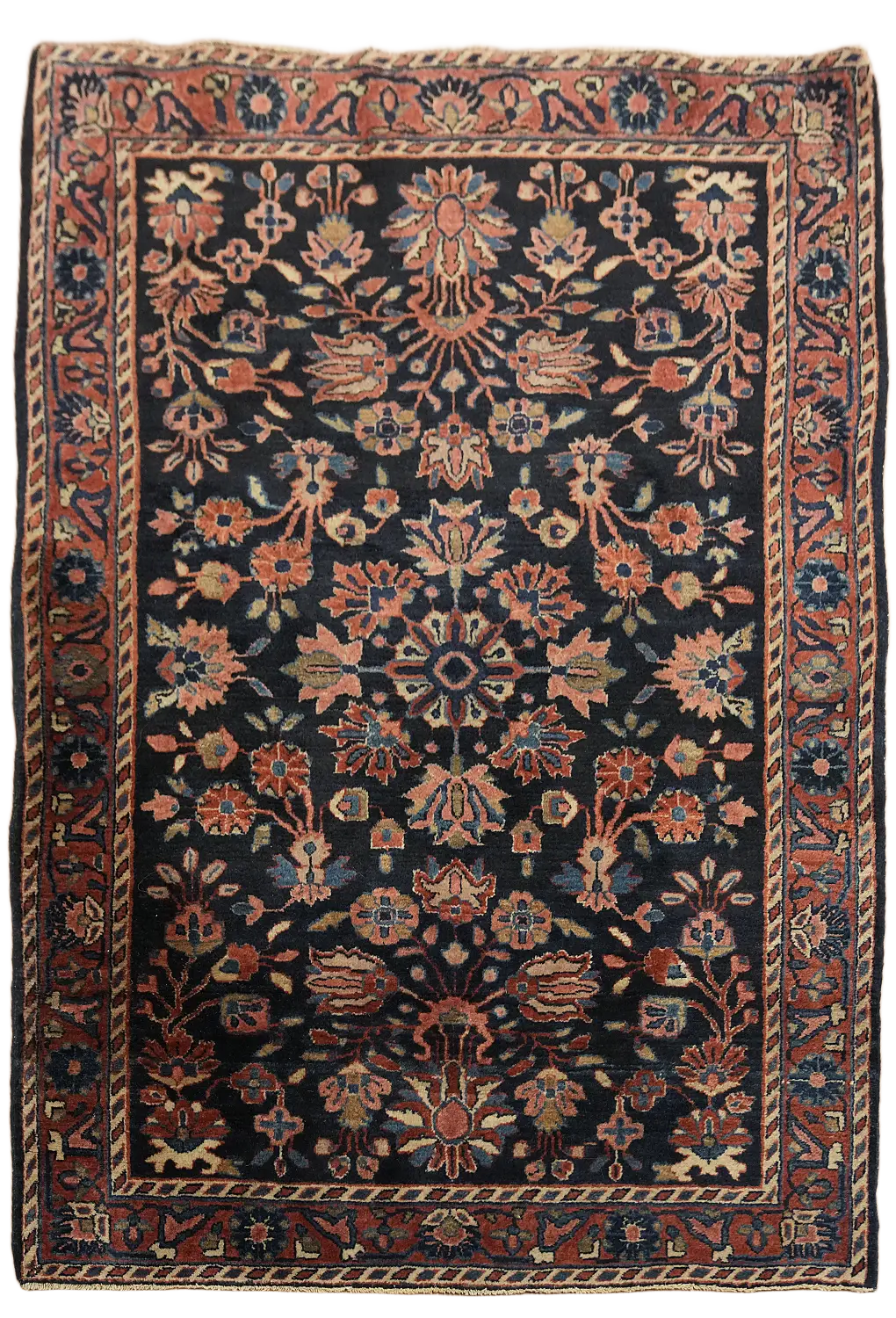 Blue Vintage Sarouk Oriental Wool Rug 3x5
