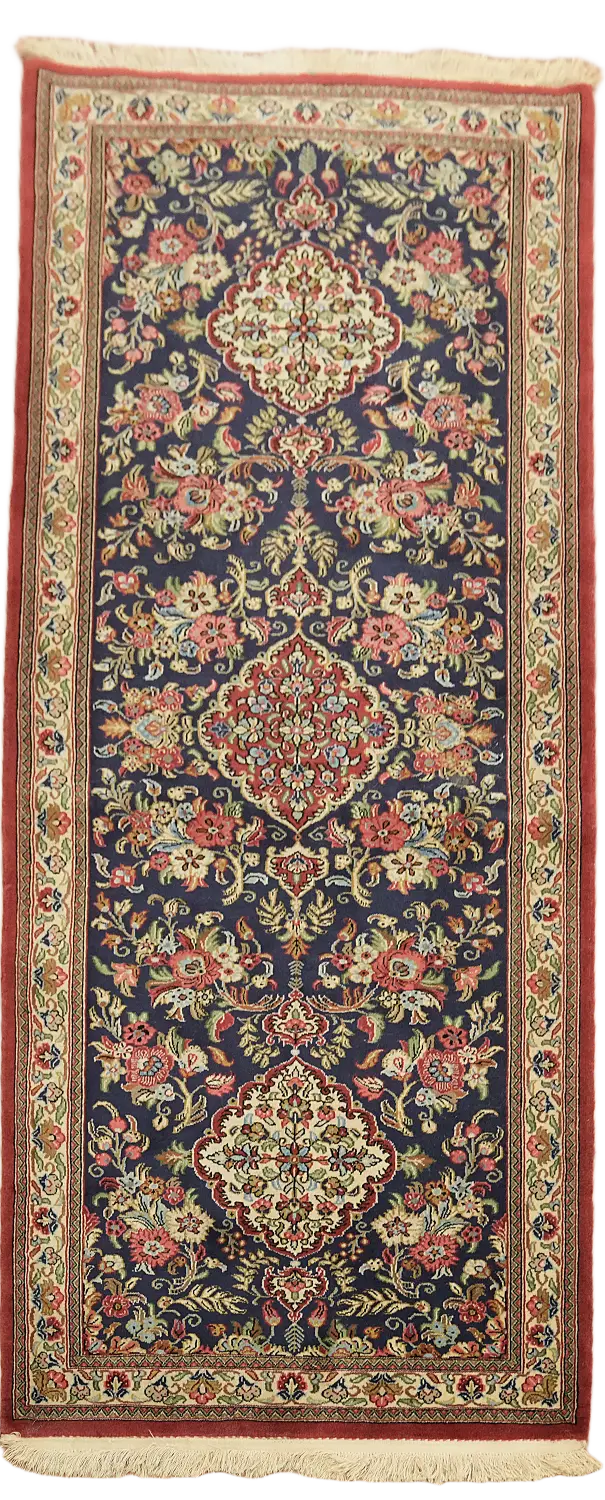 Blue Wool Qum Persian Runner Rug 3x7