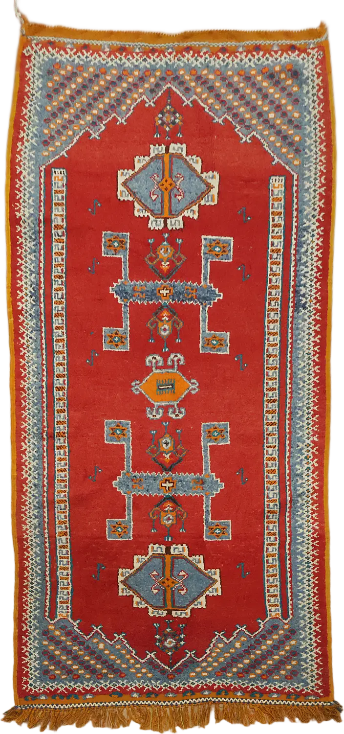 Moroccan Oriental Runner Geometric Wool Rug 3x7