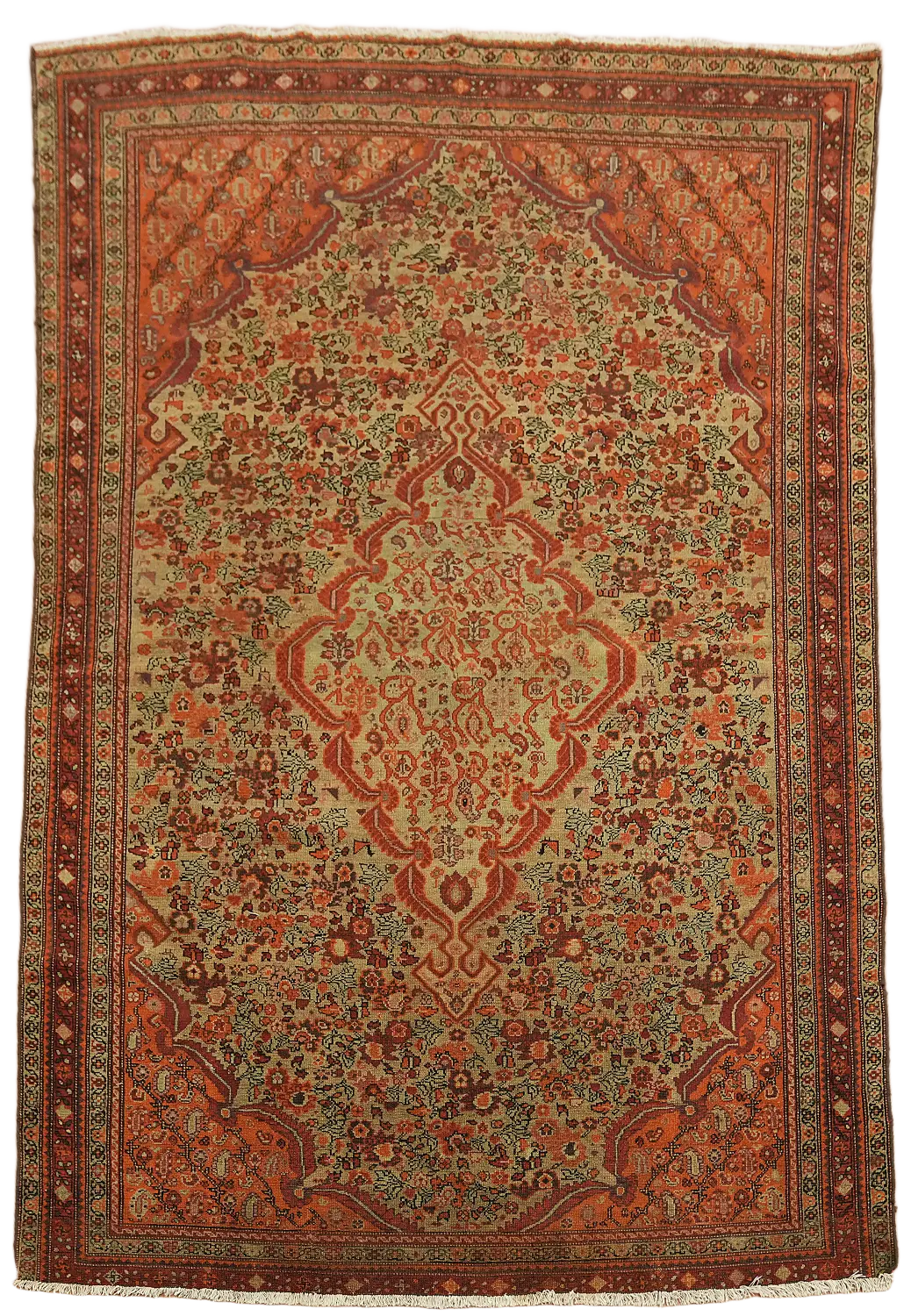 Highly Collectible Green Antique Wool Sarouk Farahan Persian Rug 5x7