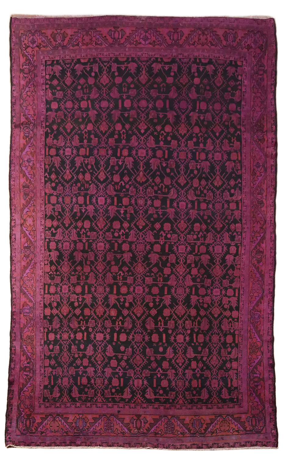 Over Died Vintage Hamedan Persian Wool Area Rug 7x11