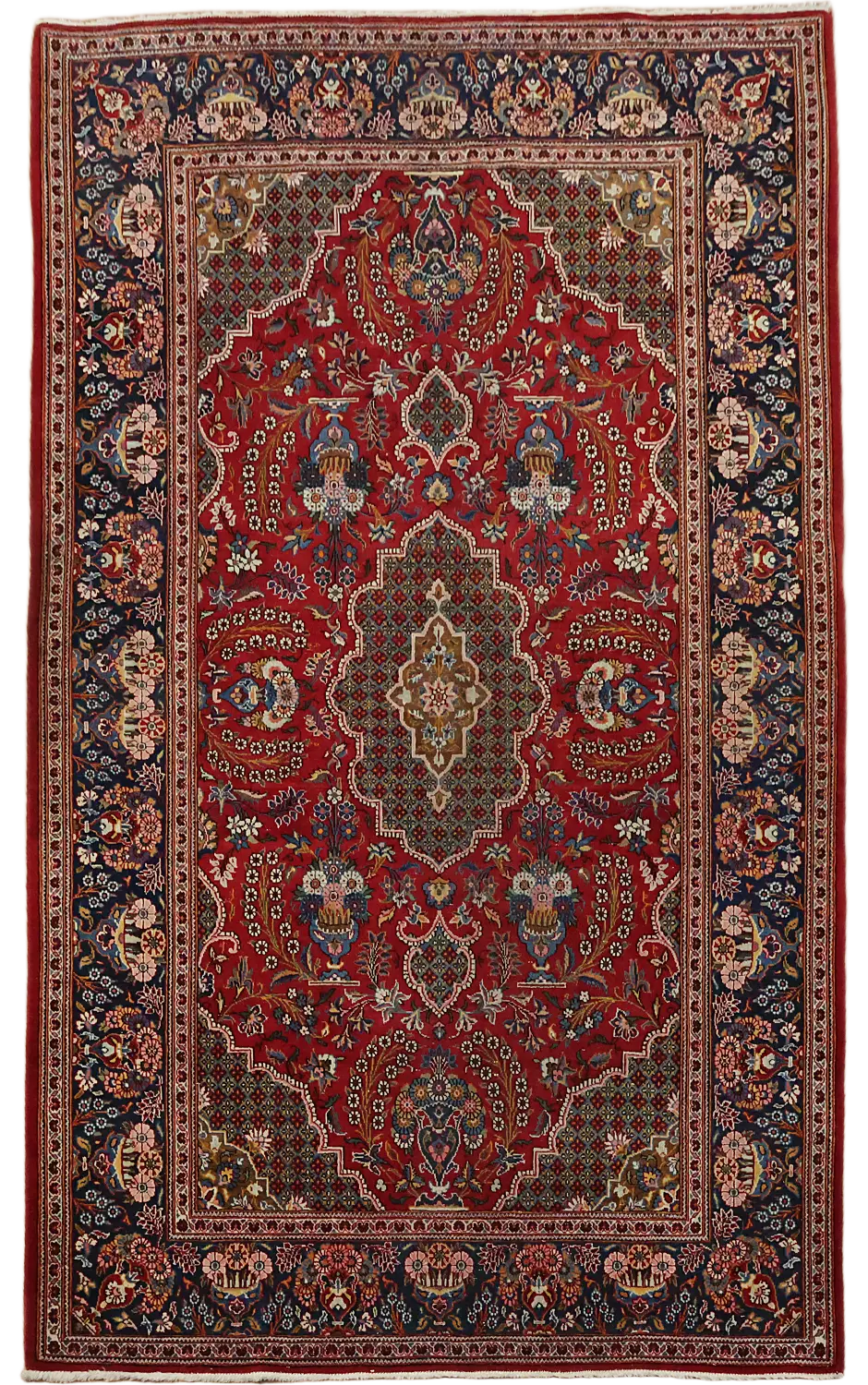 Vintage Floral Wool Kashan Persian Rug 5x7