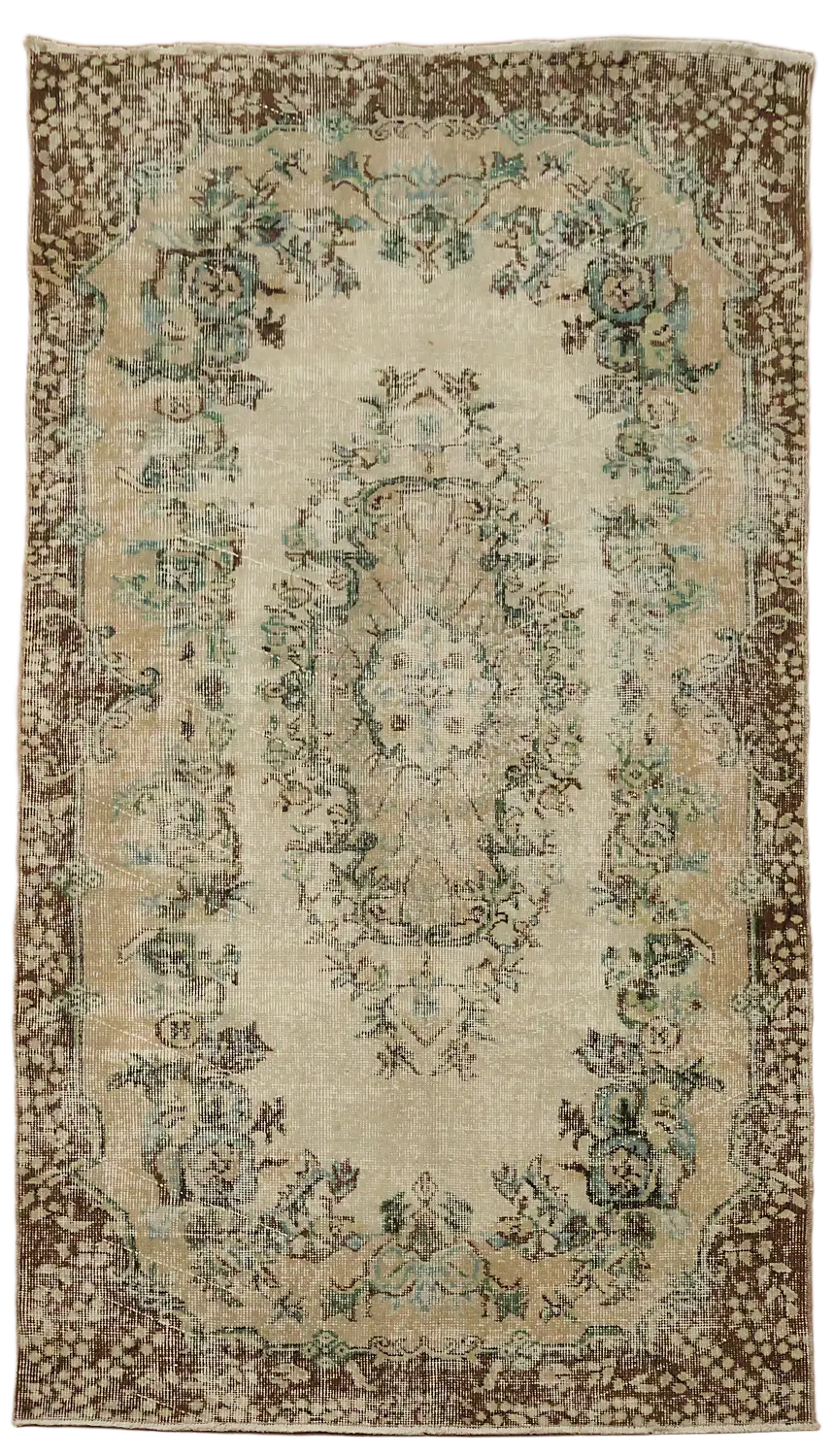 Floral Vintage Wool Anatolian Turkish Rug 4x7