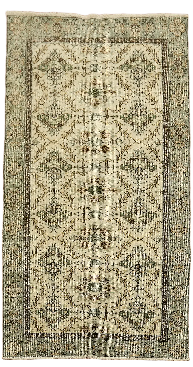 Vintage Distressed Wool Anatolian Turkish Rug 4x7