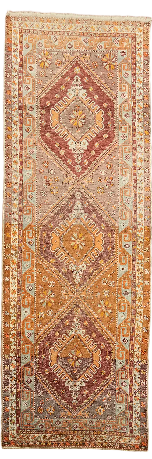 Vegetable Dye Vintage Oushak Turkish Runner Wool Rug 4x11