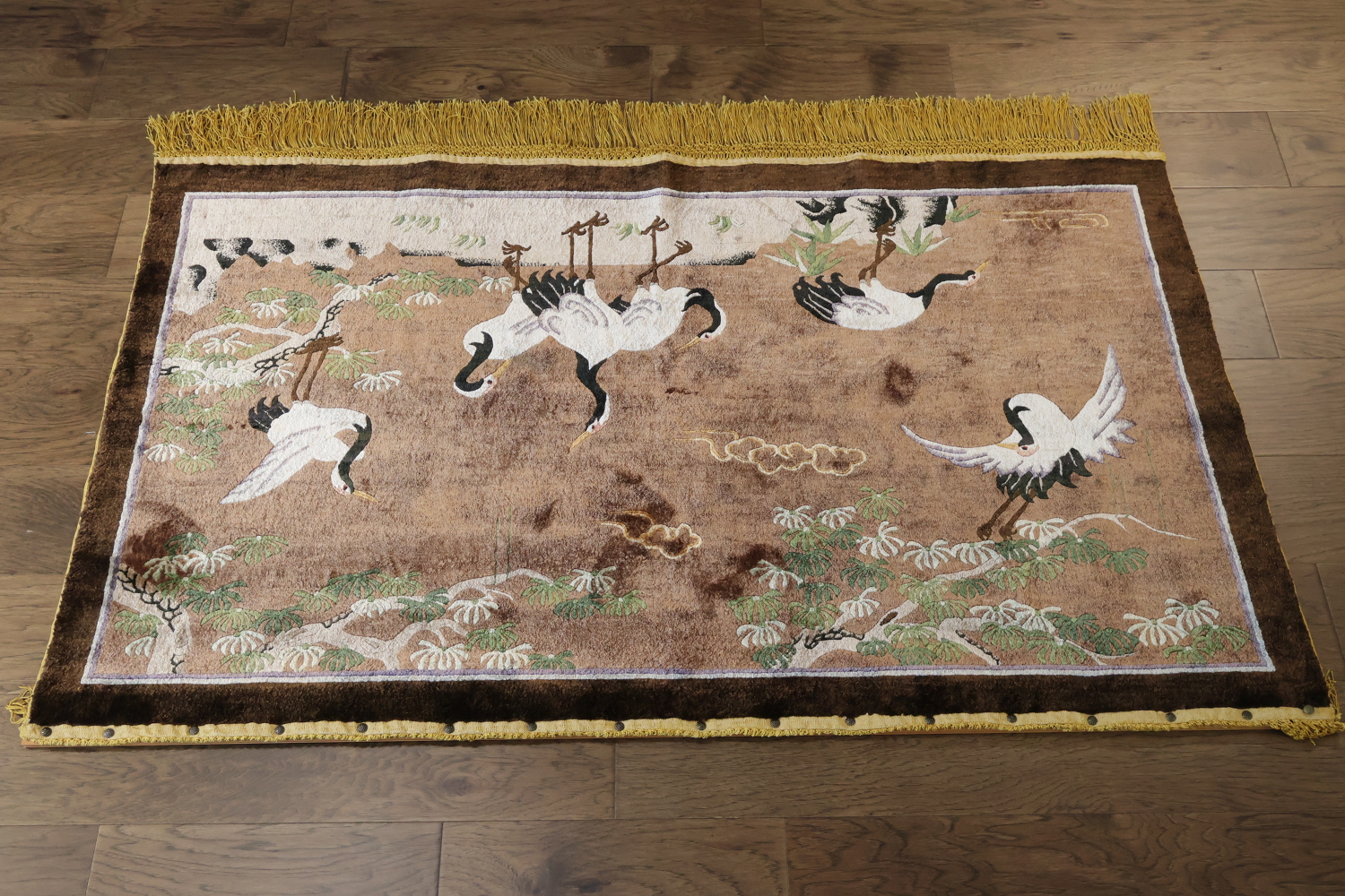 Old Vintage Pictorial Art Deco Chinese Silk Rug 3x5