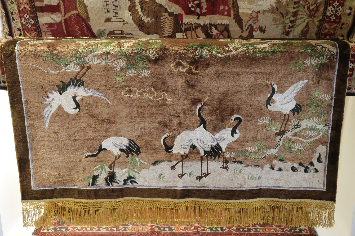Old Vintage Pictorial Art Deco Chinese Silk Rug 3x5