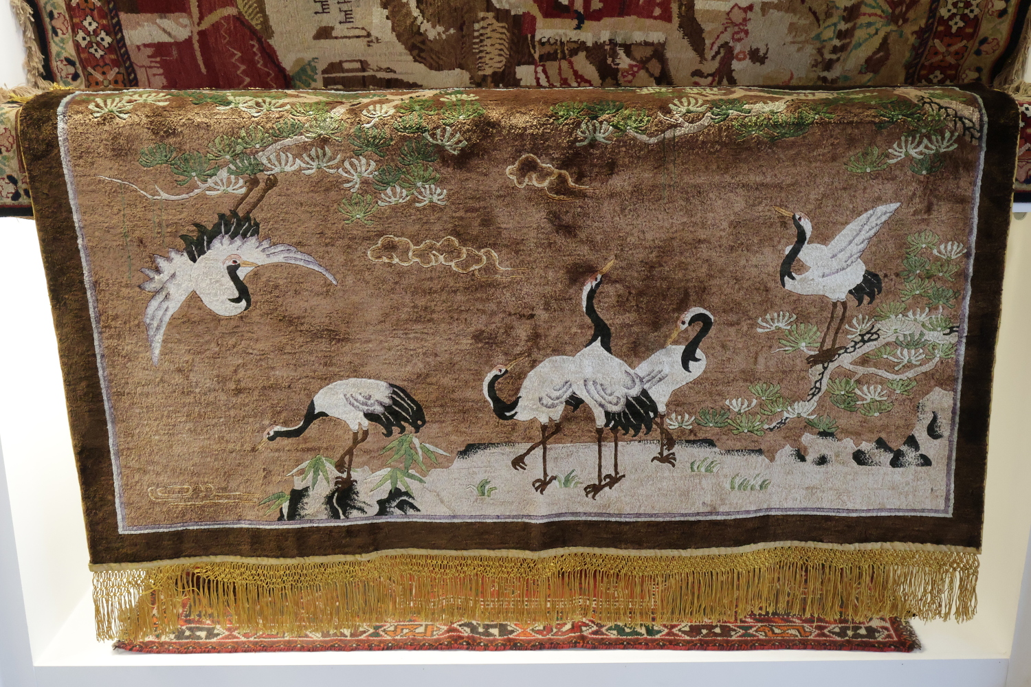 Old Vintage Pictorial Art Deco Chinese Silk Rug 3x5