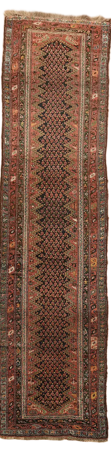 Pre-1900 Antique Heriz Persian Runner Wool Rug 3x13
